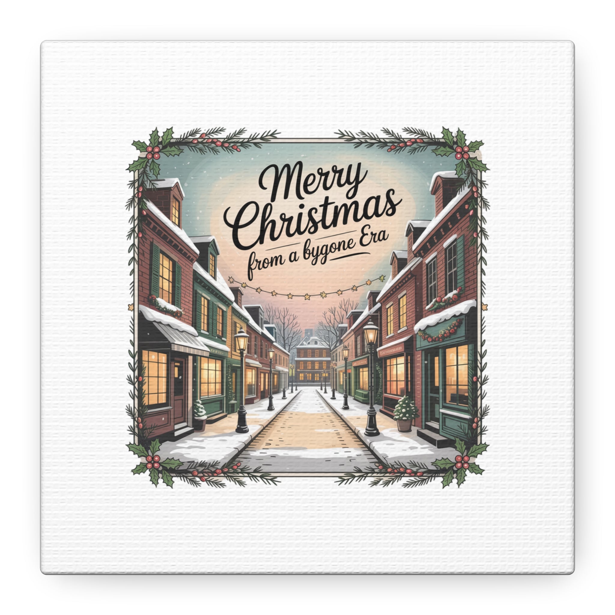 Merry Christmas Vintage Postcard Canvas | Retro Holiday Card Design