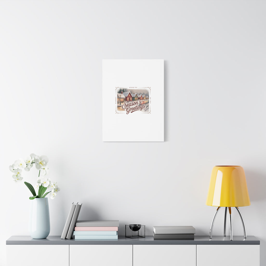 Season's Greetings Vintage Christmas Postcard Canvas | Retro Holiday Wall Art