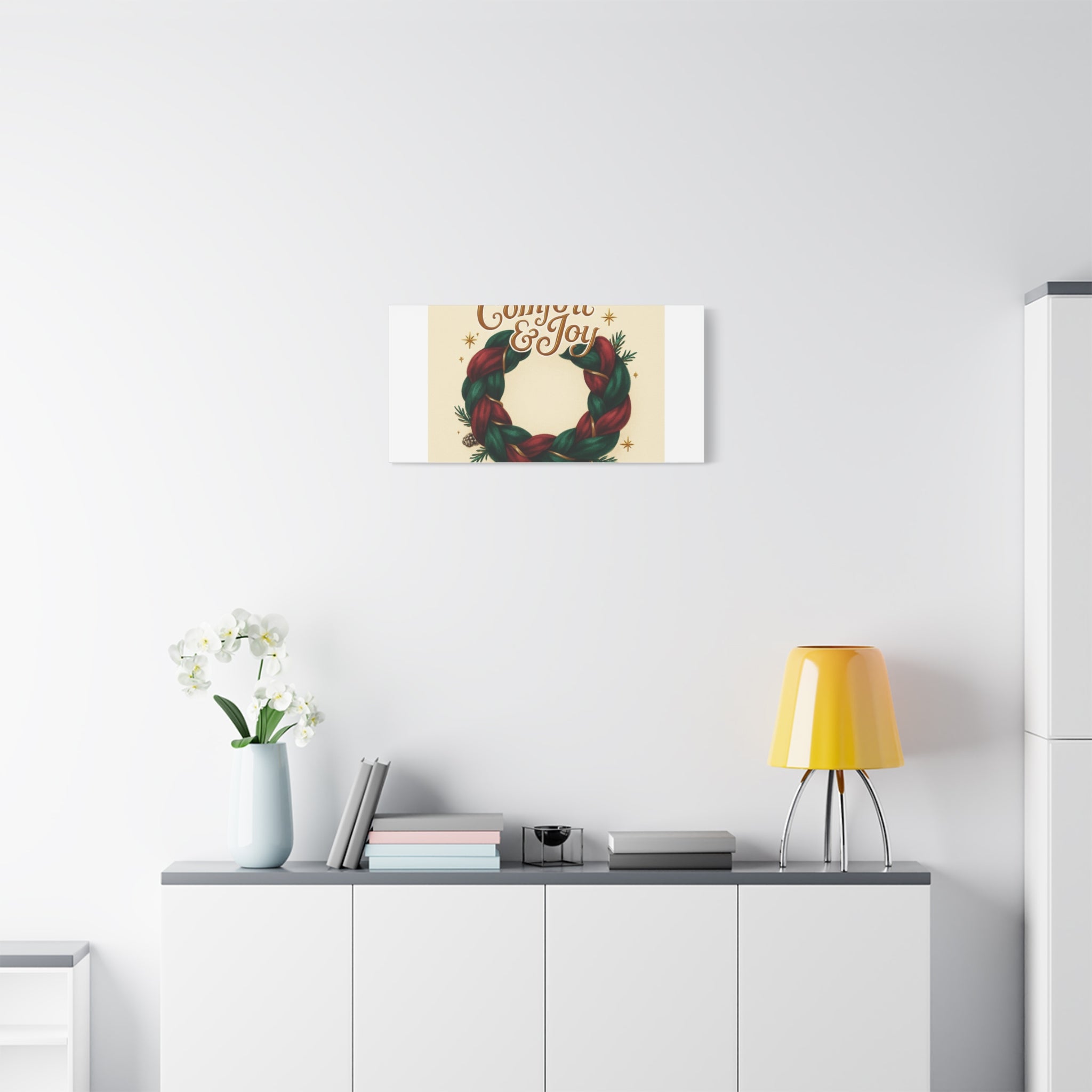 Christmas Wreath Canvas - "Comfort & Joy" Holiday Wall Art