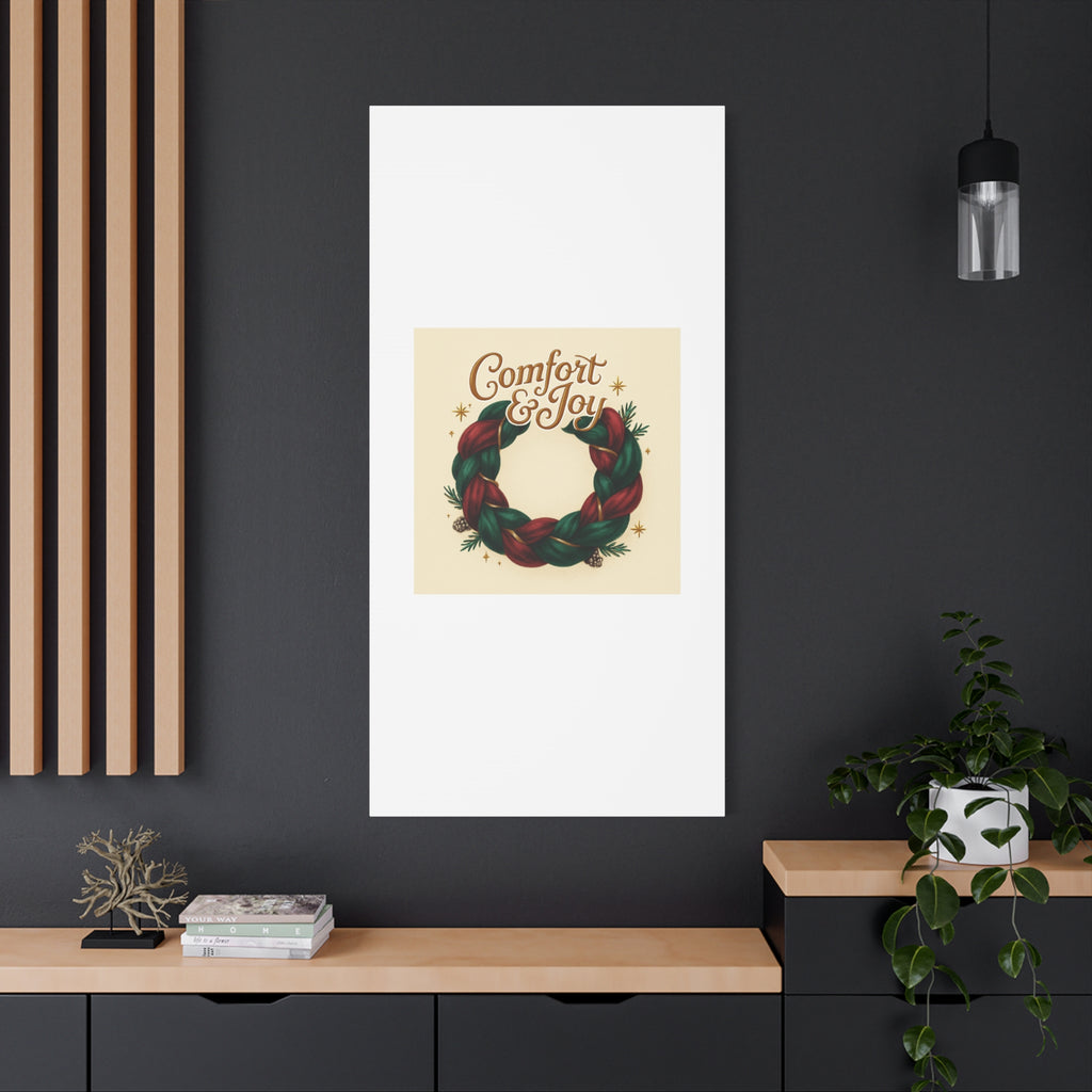 Christmas Wreath Canvas - "Comfort & Joy" Holiday Wall Art