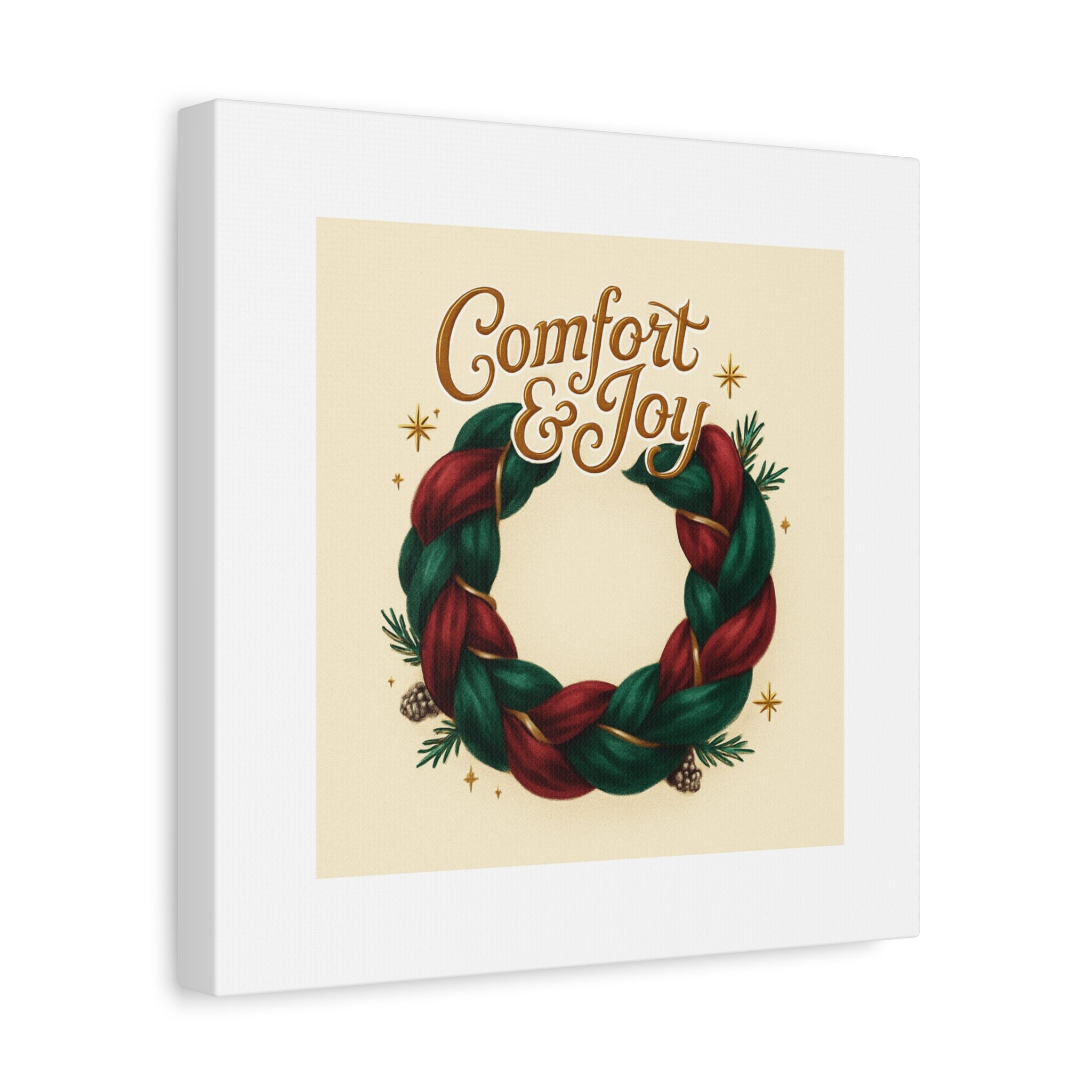 Christmas Wreath Canvas - "Comfort & Joy" Holiday Wall Art
