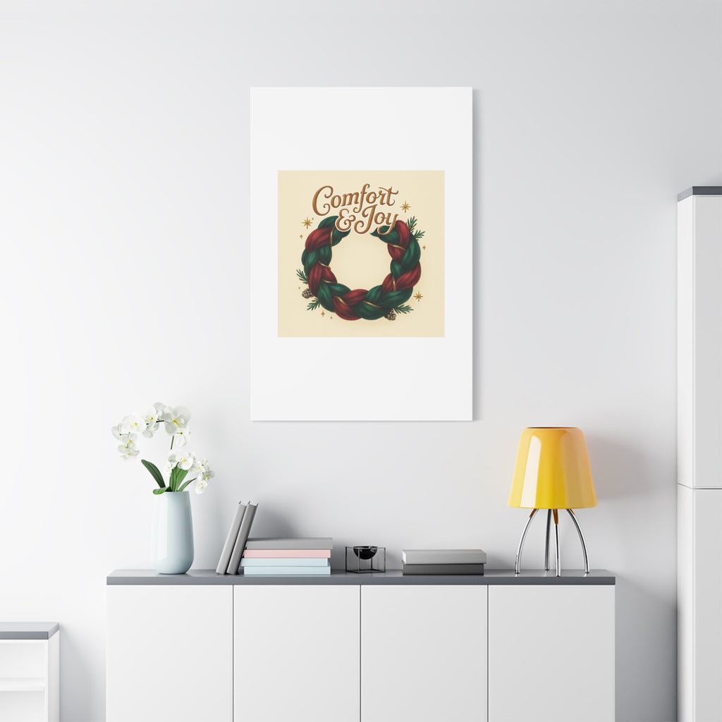 Christmas Wreath Canvas - "Comfort & Joy" Holiday Wall Art