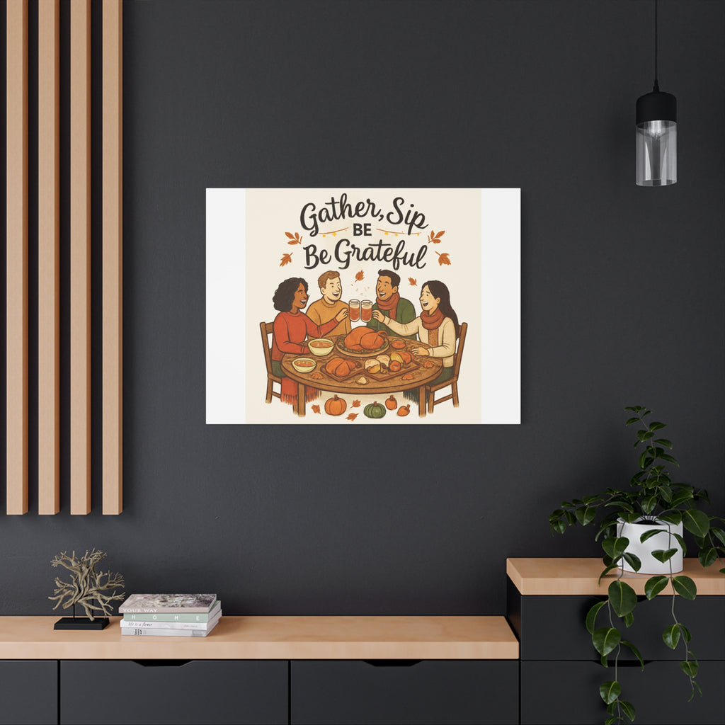 Gather, Sip, Be Grateful Canvas — Thanksgiving Wall Art