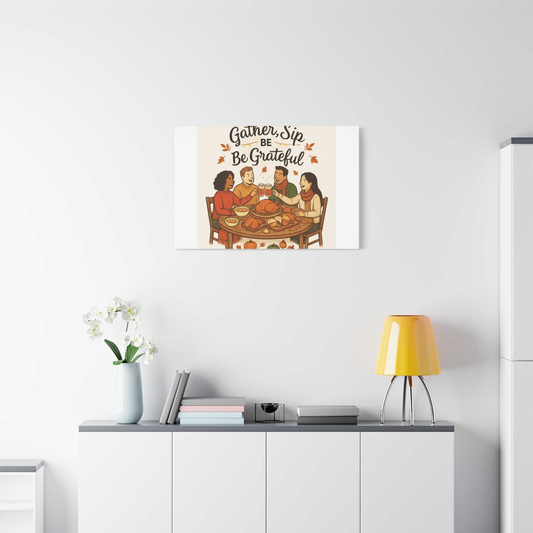 Gather, Sip, Be Grateful Canvas — Thanksgiving Wall Art