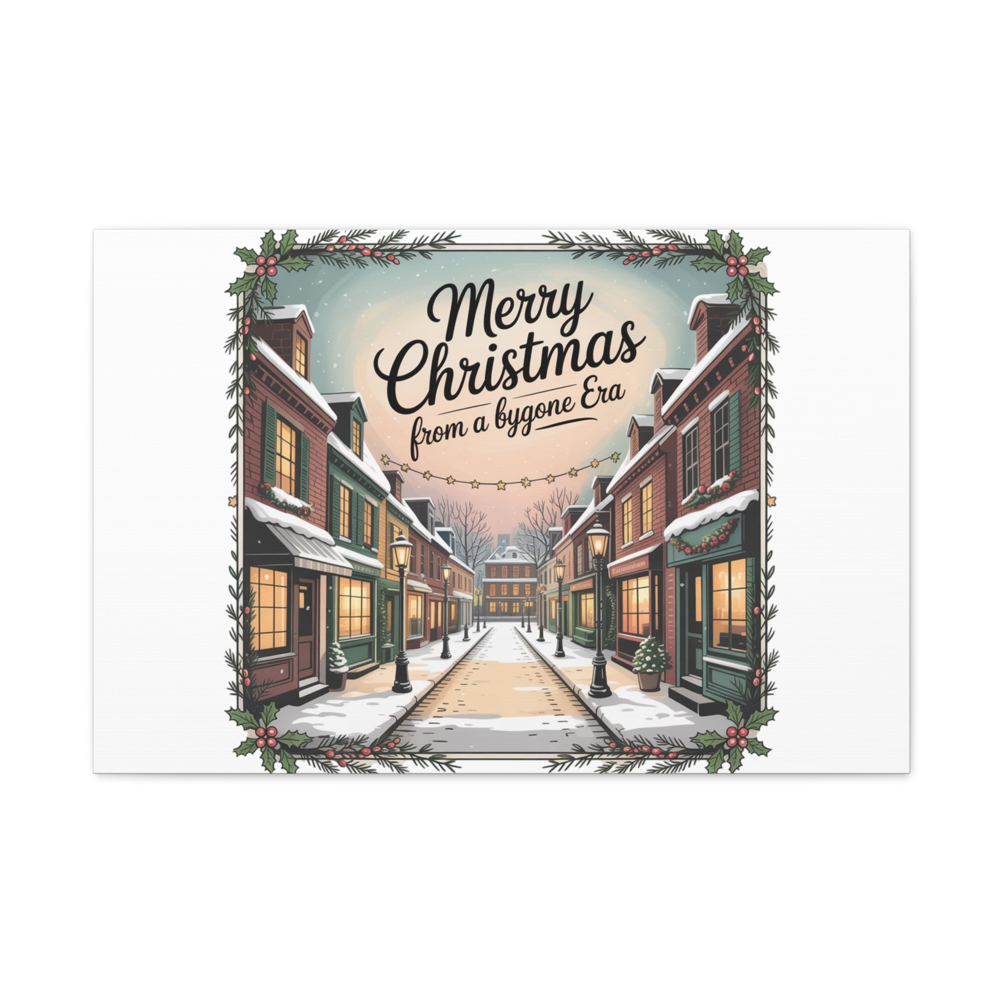 Merry Christmas Vintage Postcard Canvas | Retro Holiday Card Design