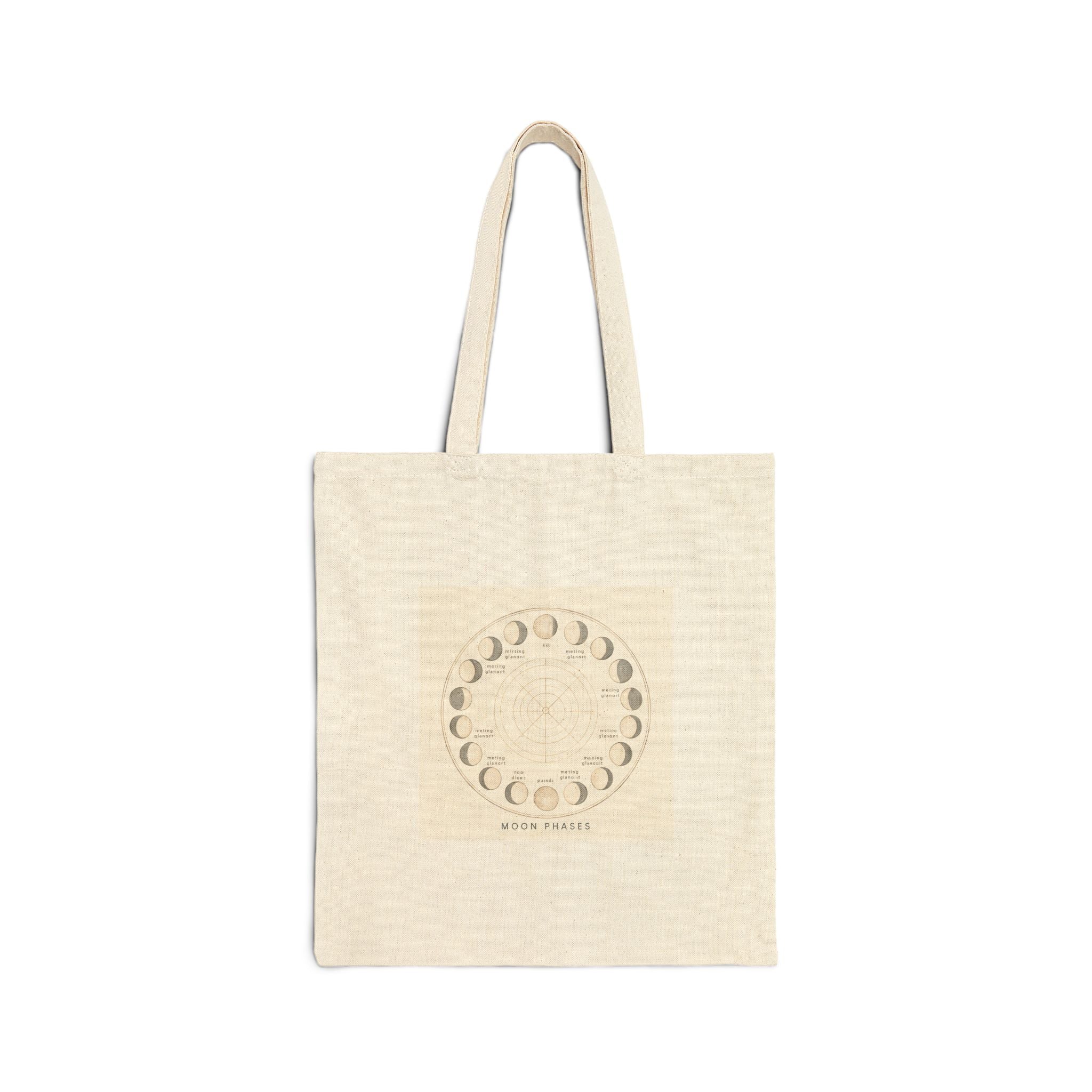 Moon Phase Canvas Tote Bag — Lunar Calendar Eco Shopper
