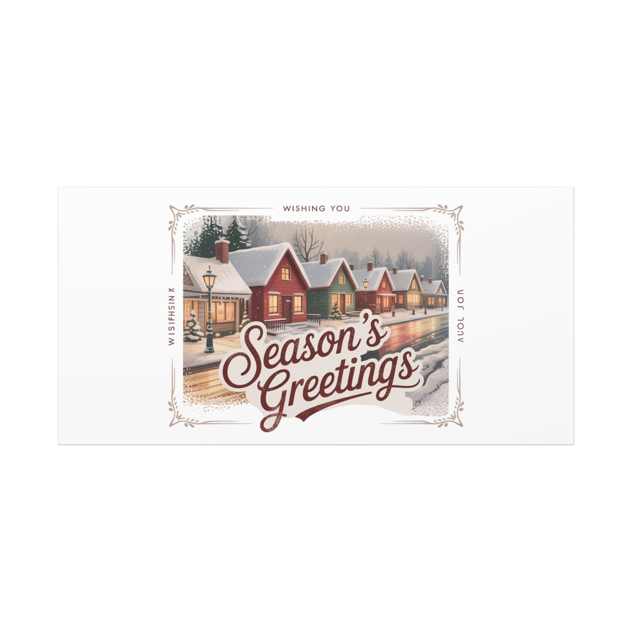 Season's Greetings Vintage Christmas Postcard Canvas | Retro Holiday Wall Art