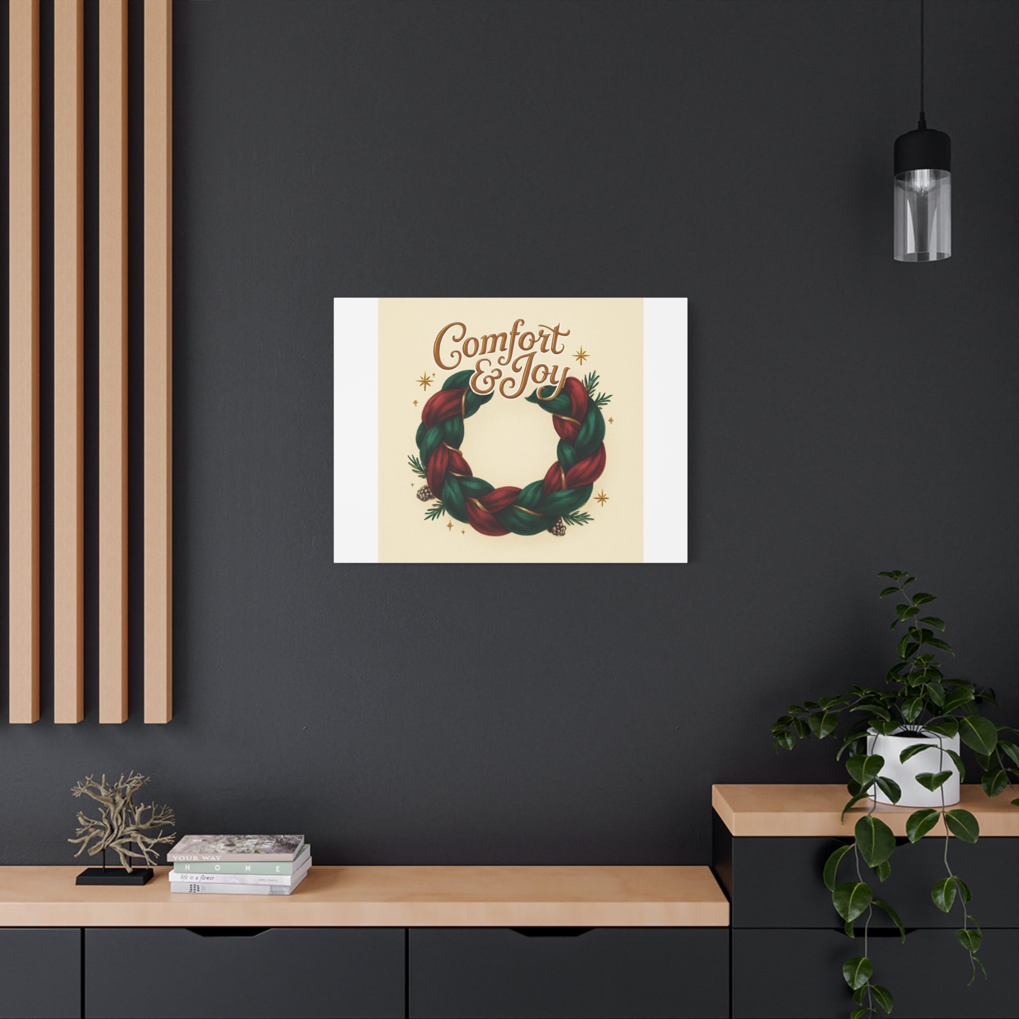 Christmas Wreath Canvas - "Comfort & Joy" Holiday Wall Art