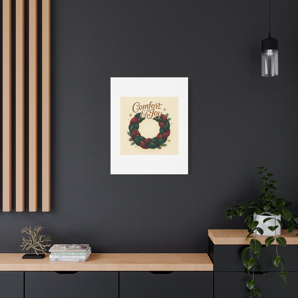 Christmas Wreath Canvas - "Comfort & Joy" Holiday Wall Art