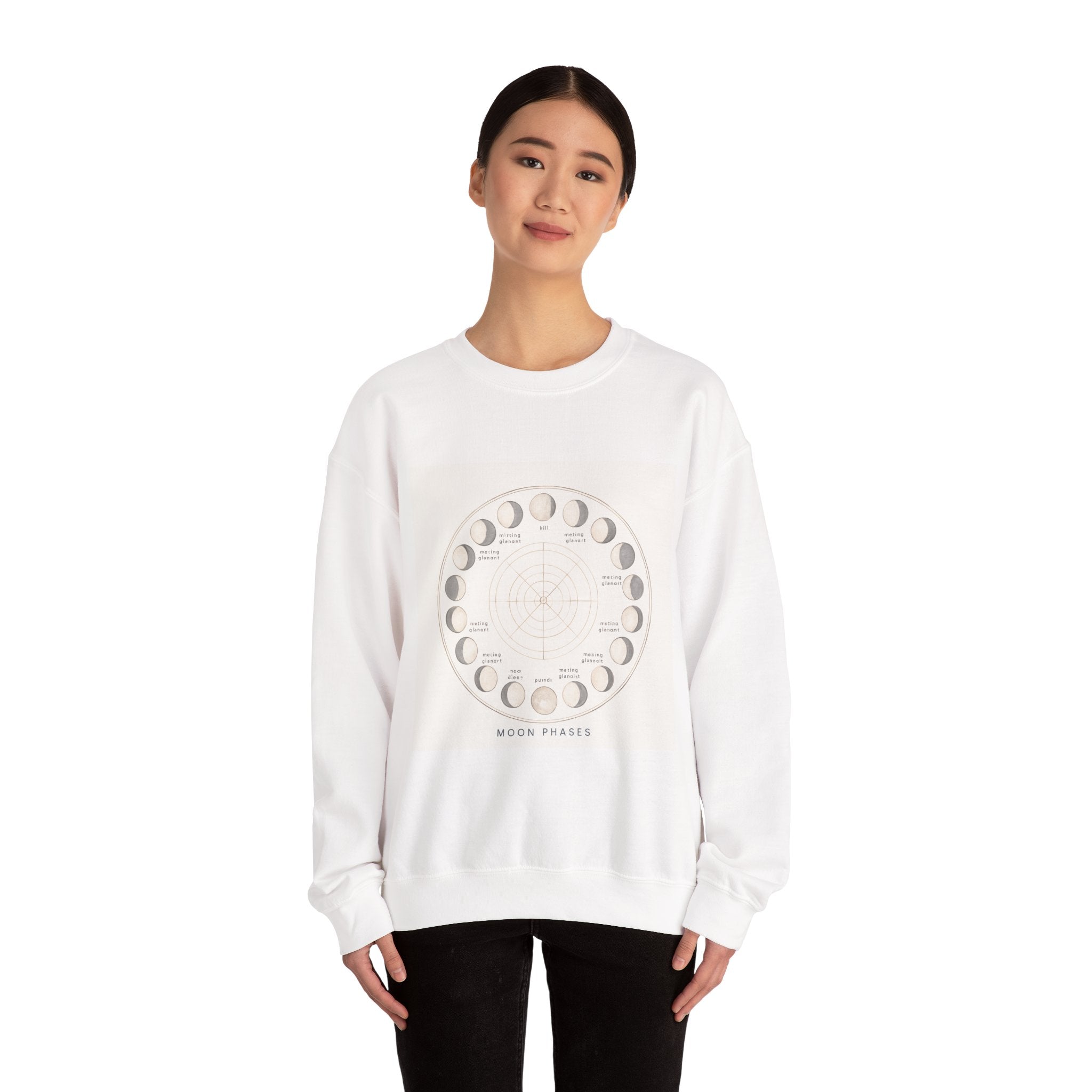 Moon Phases Sweatshirt — Lunar Cycle Graphic Crewneck