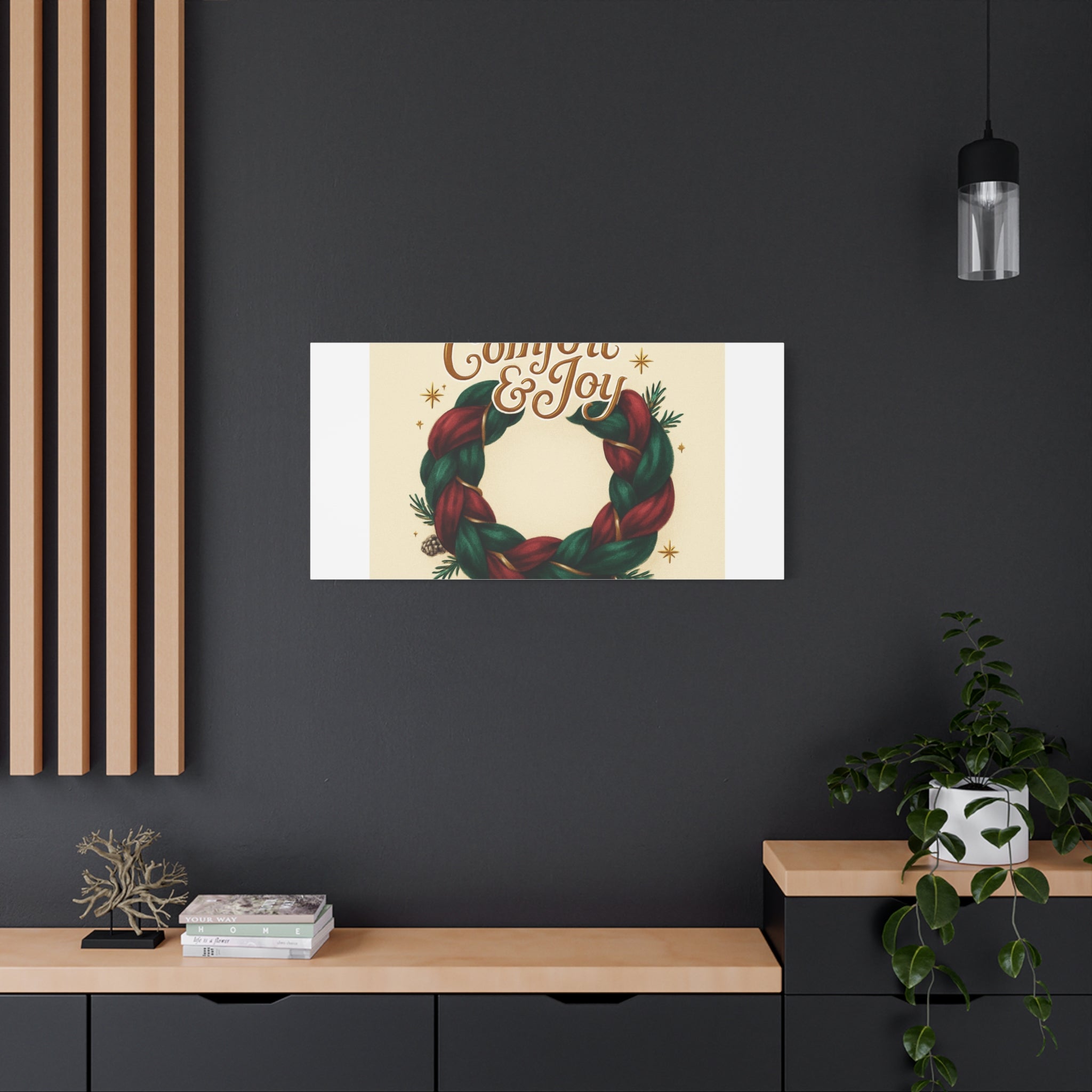 Christmas Wreath Canvas - "Comfort & Joy" Holiday Wall Art