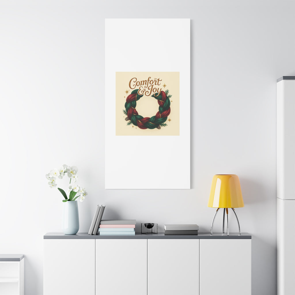 Christmas Wreath Canvas - "Comfort & Joy" Holiday Wall Art