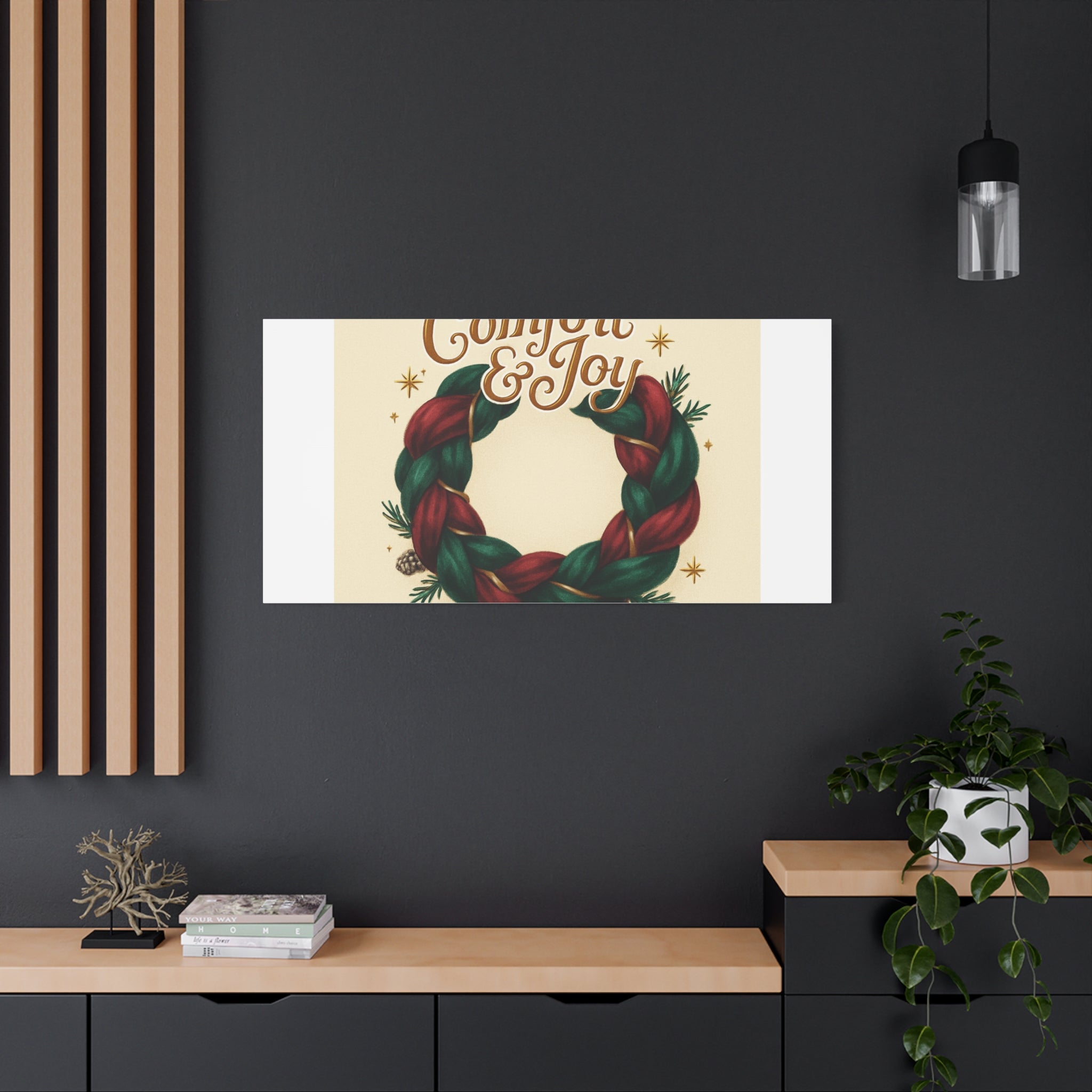 Christmas Wreath Canvas - "Comfort & Joy" Holiday Wall Art