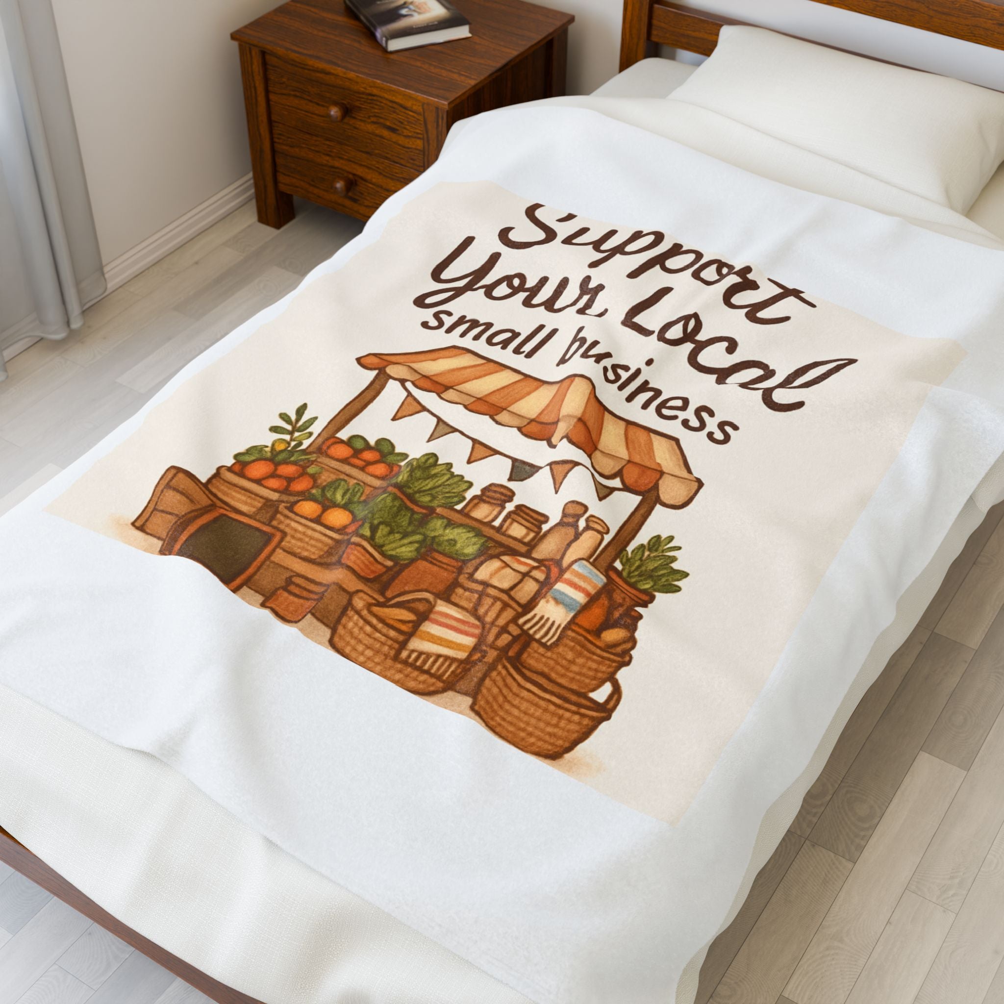 Support Your Local Small Business Velveteen Plush Blanket – Cozy Market Stall Throw