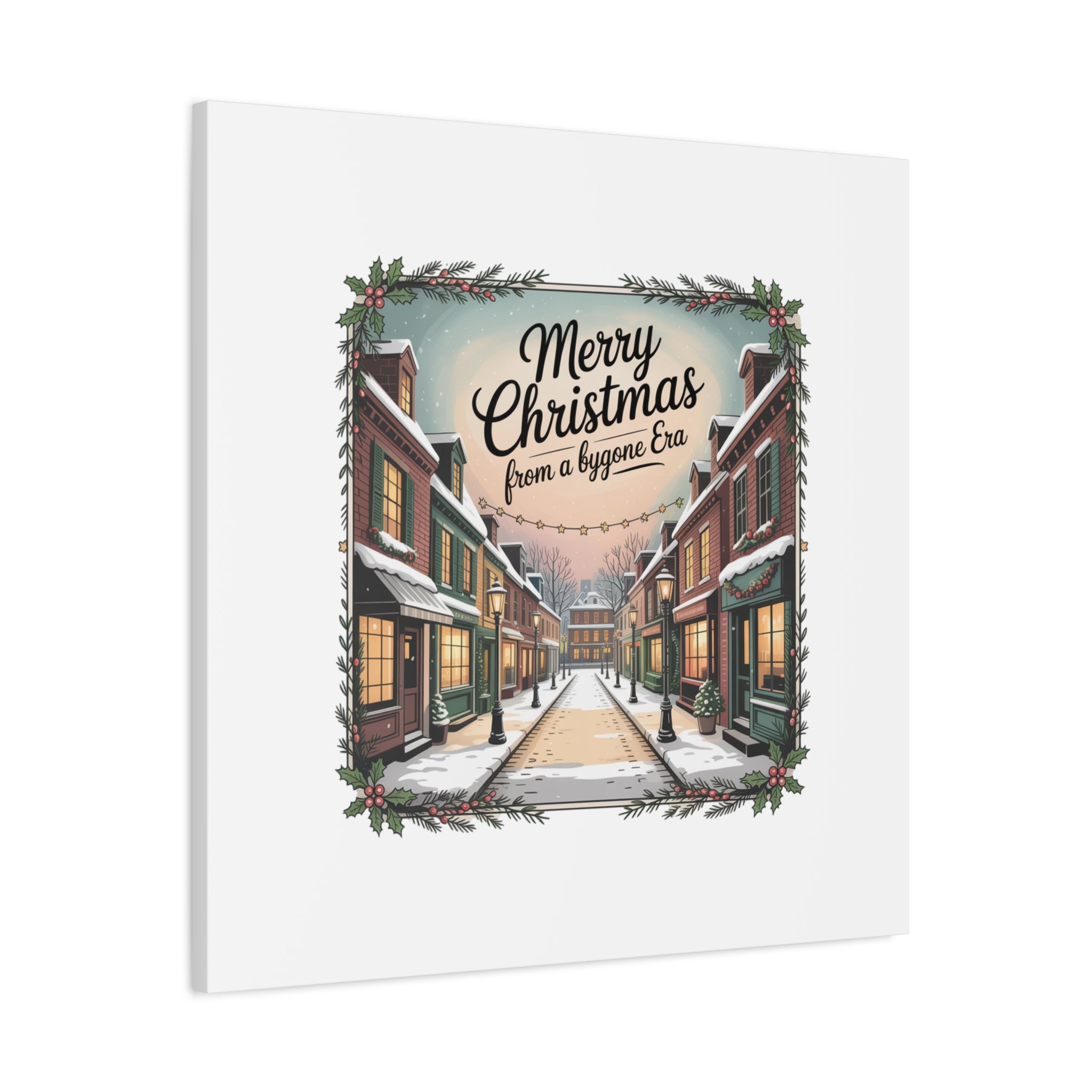 Merry Christmas Vintage Postcard Canvas | Retro Holiday Card Design