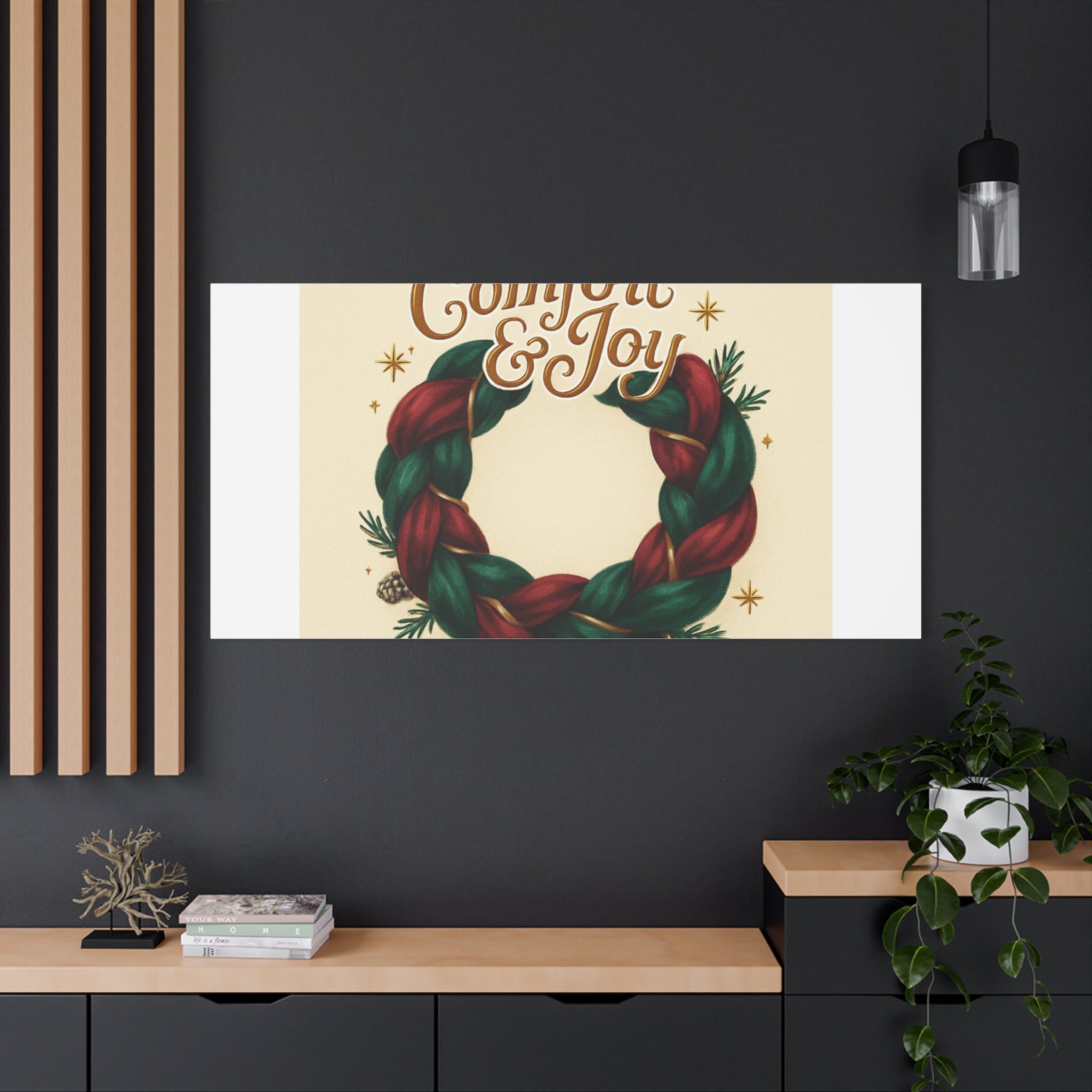 Christmas Wreath Canvas - "Comfort & Joy" Holiday Wall Art