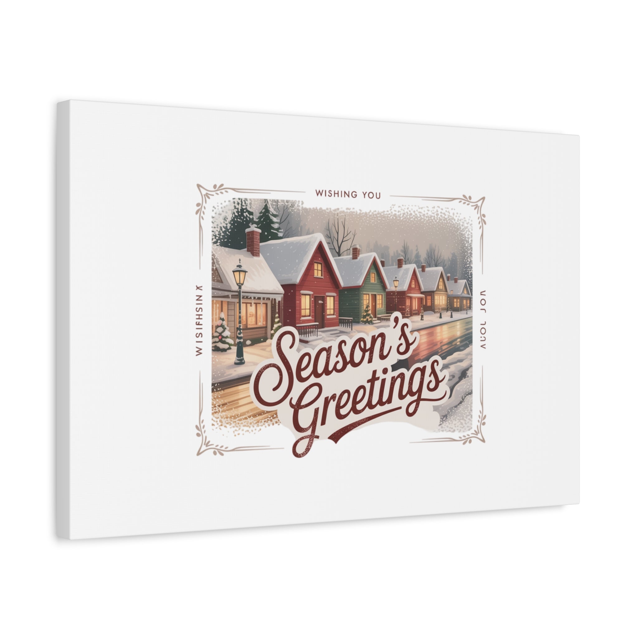 Season's Greetings Vintage Christmas Postcard Canvas | Retro Holiday Wall Art
