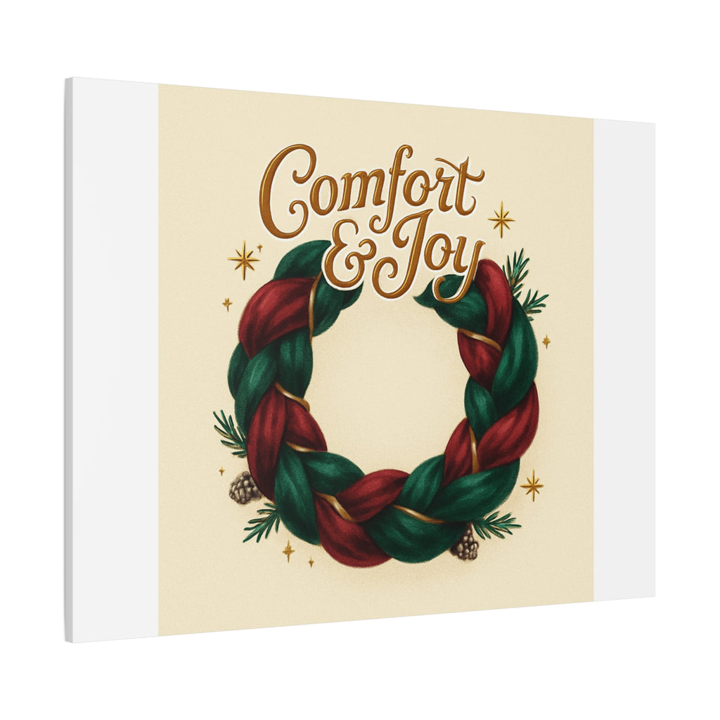 Christmas Wreath Canvas - "Comfort & Joy" Holiday Wall Art