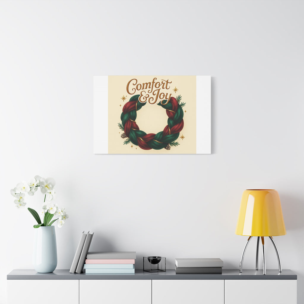 Christmas Wreath Canvas - "Comfort & Joy" Holiday Wall Art