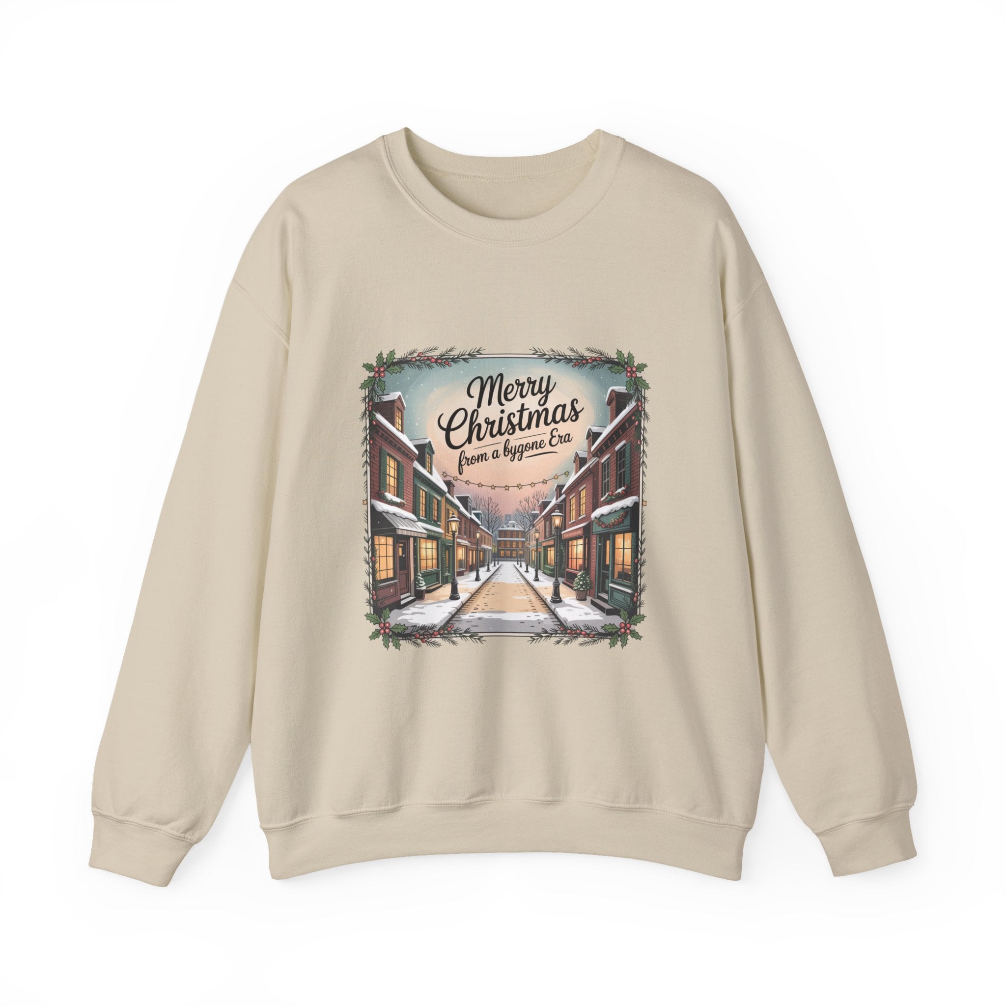 Vintage Christmas Postcard Sweatshirt | retro holiday card design, sepia holiday