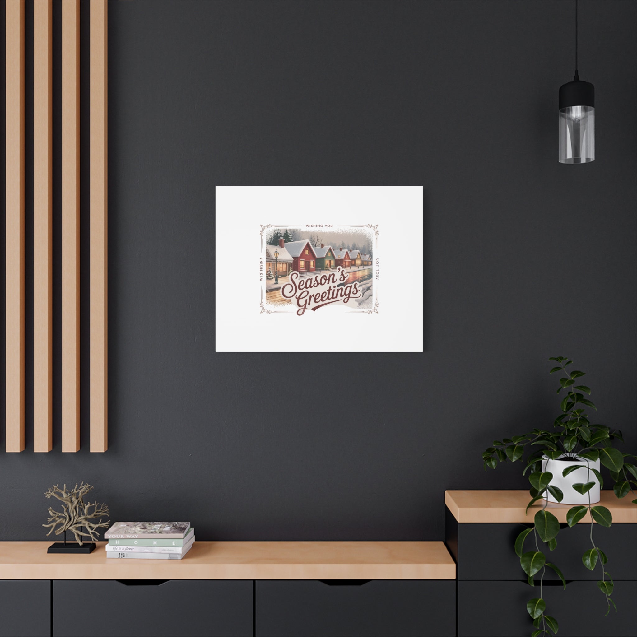 Season's Greetings Vintage Christmas Postcard Canvas | Retro Holiday Wall Art