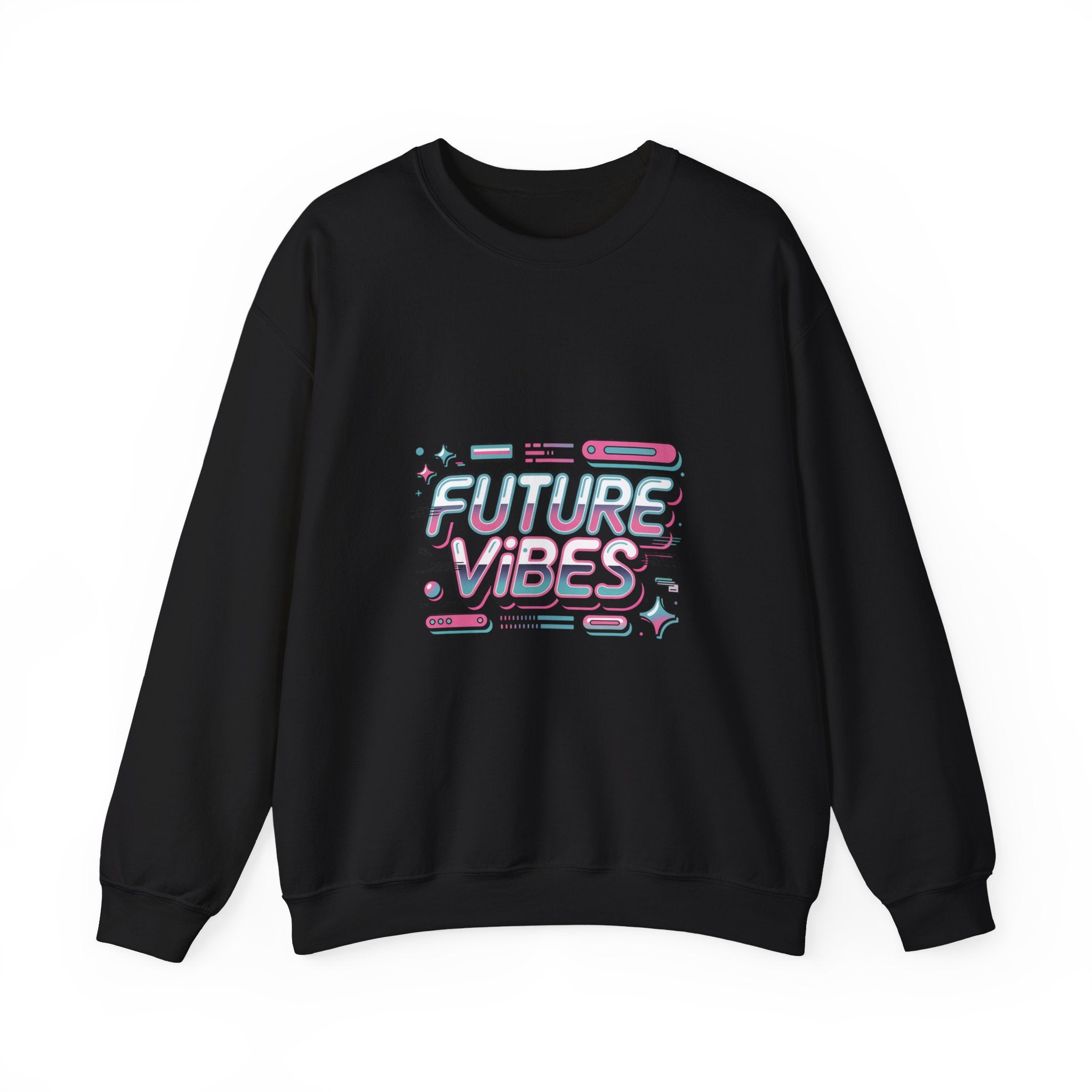 Future Vibes Crewneck Sweatshirt | Y2K Cyber Holo, Retro Tech Chrome Text