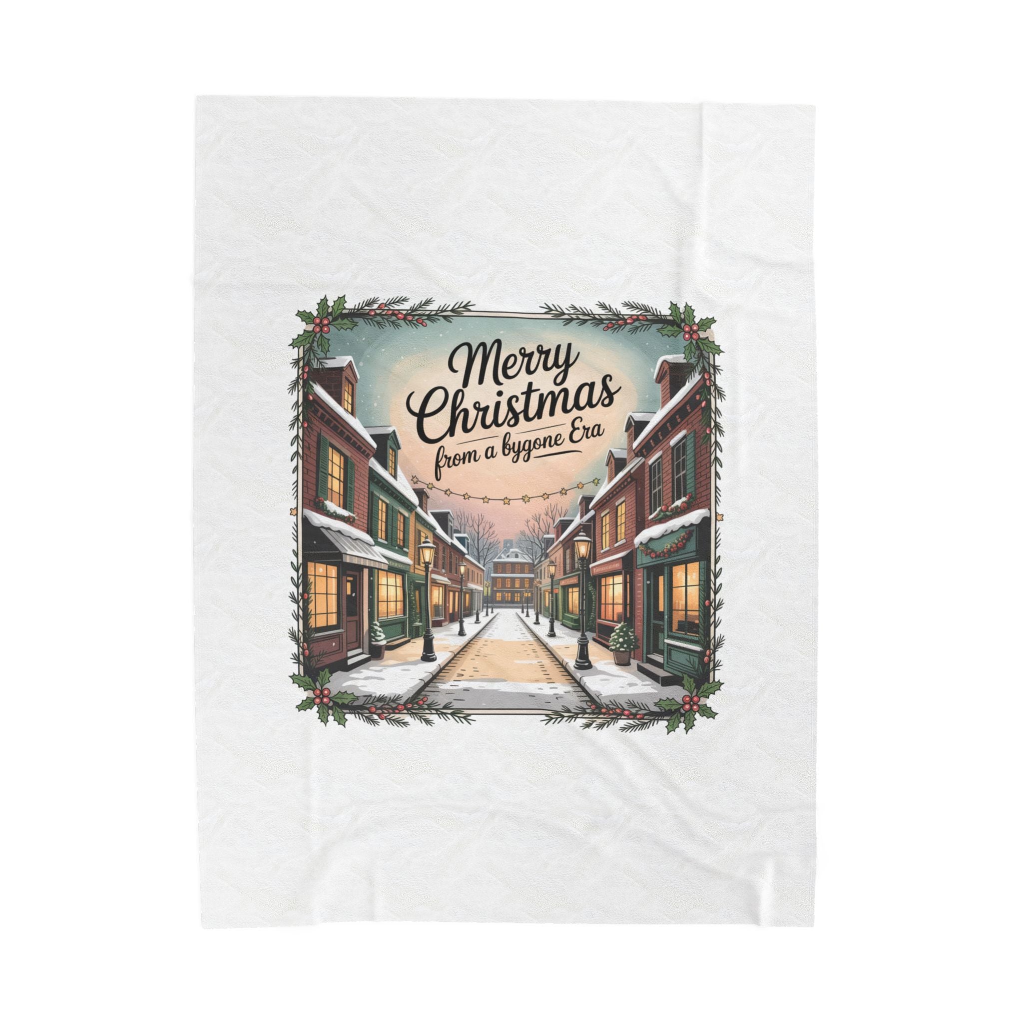 Vintage Christmas Postcard Velveteen Blanket | Retro Holiday Card Design