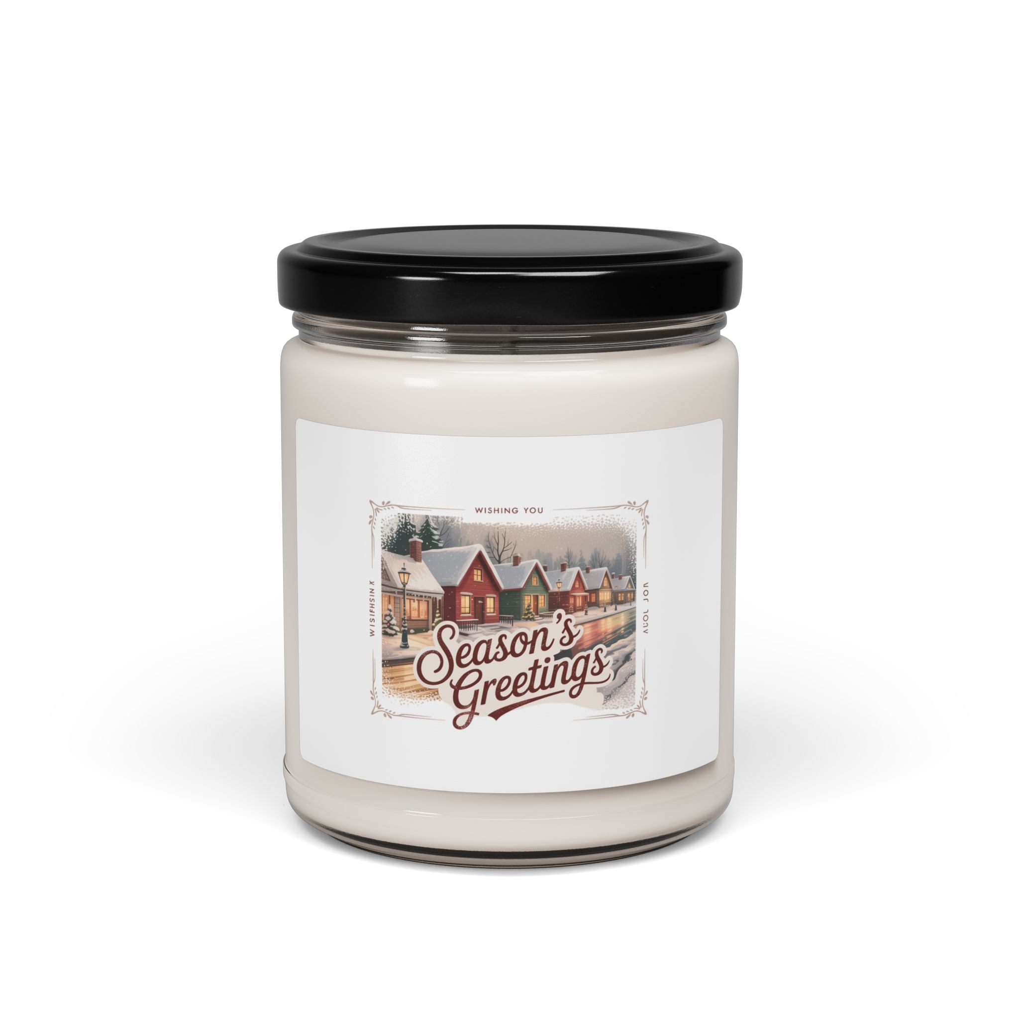 Season's Greetings Vintage Postcard Candle | Soy Jar, Retro Christmas
