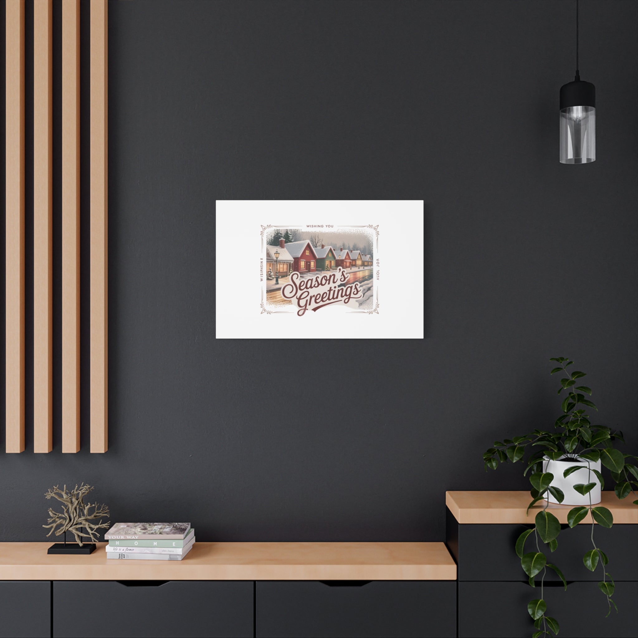 Season's Greetings Vintage Christmas Postcard Canvas | Retro Holiday Wall Art
