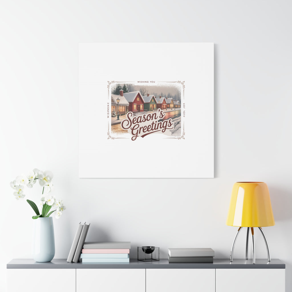 Season's Greetings Vintage Christmas Postcard Canvas | Retro Holiday Wall Art