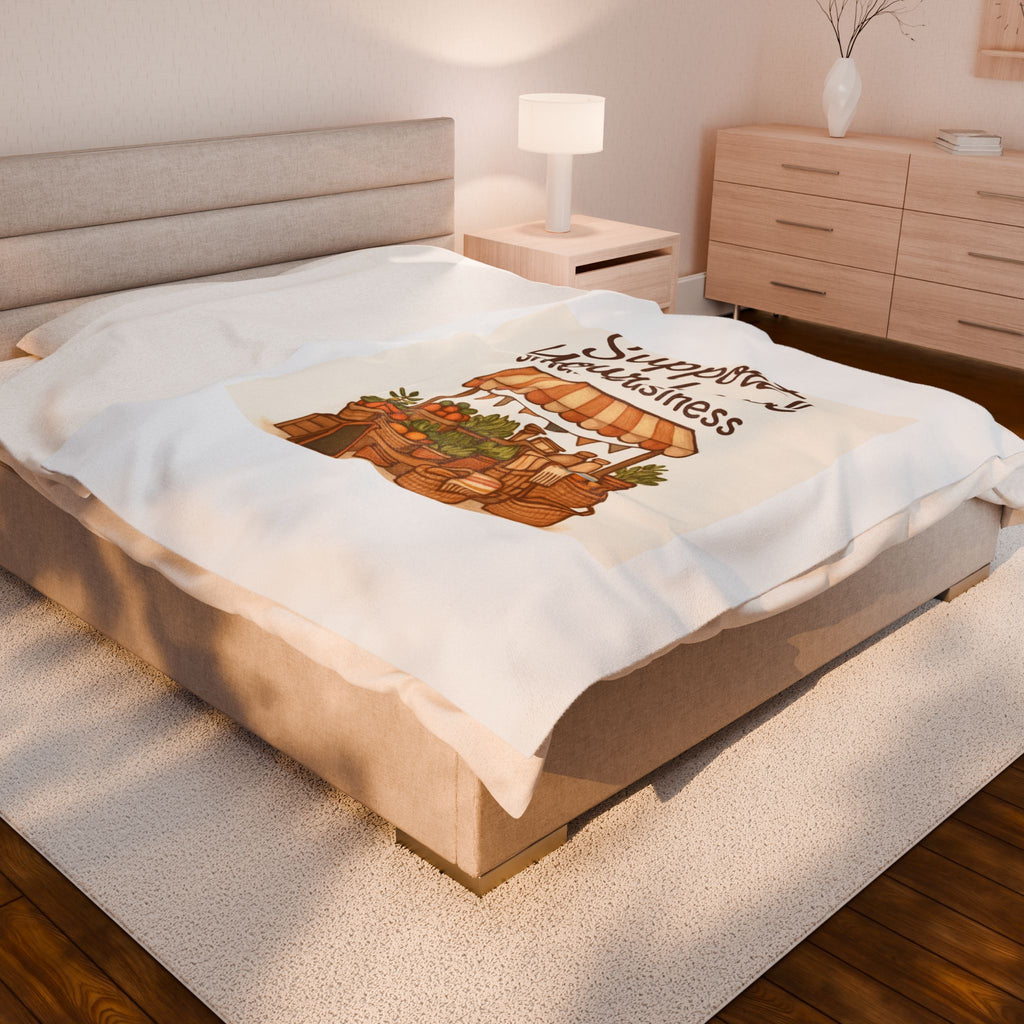 Support Your Local Small Business Velveteen Plush Blanket – Cozy Market Stall Throw