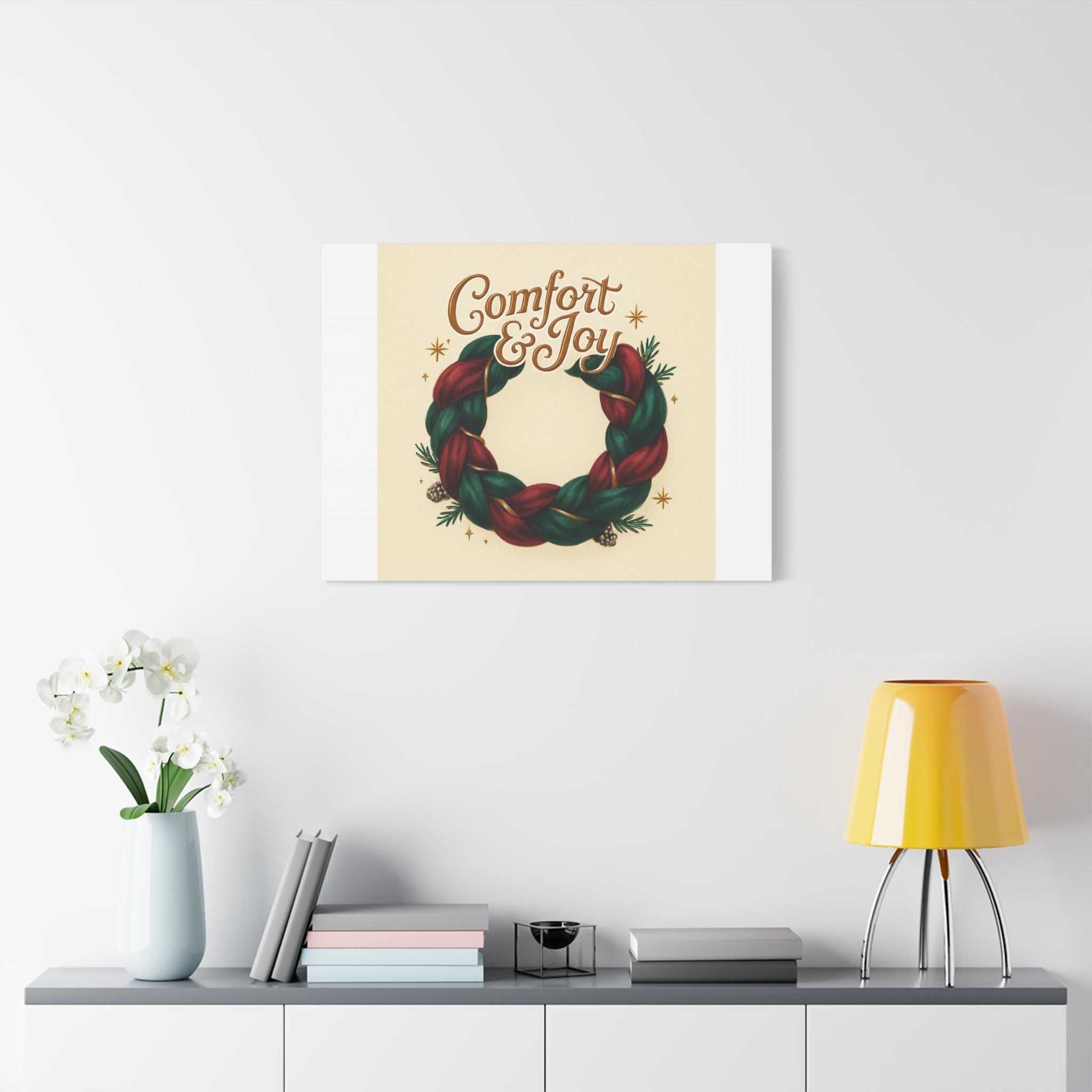 Christmas Wreath Canvas - "Comfort & Joy" Holiday Wall Art