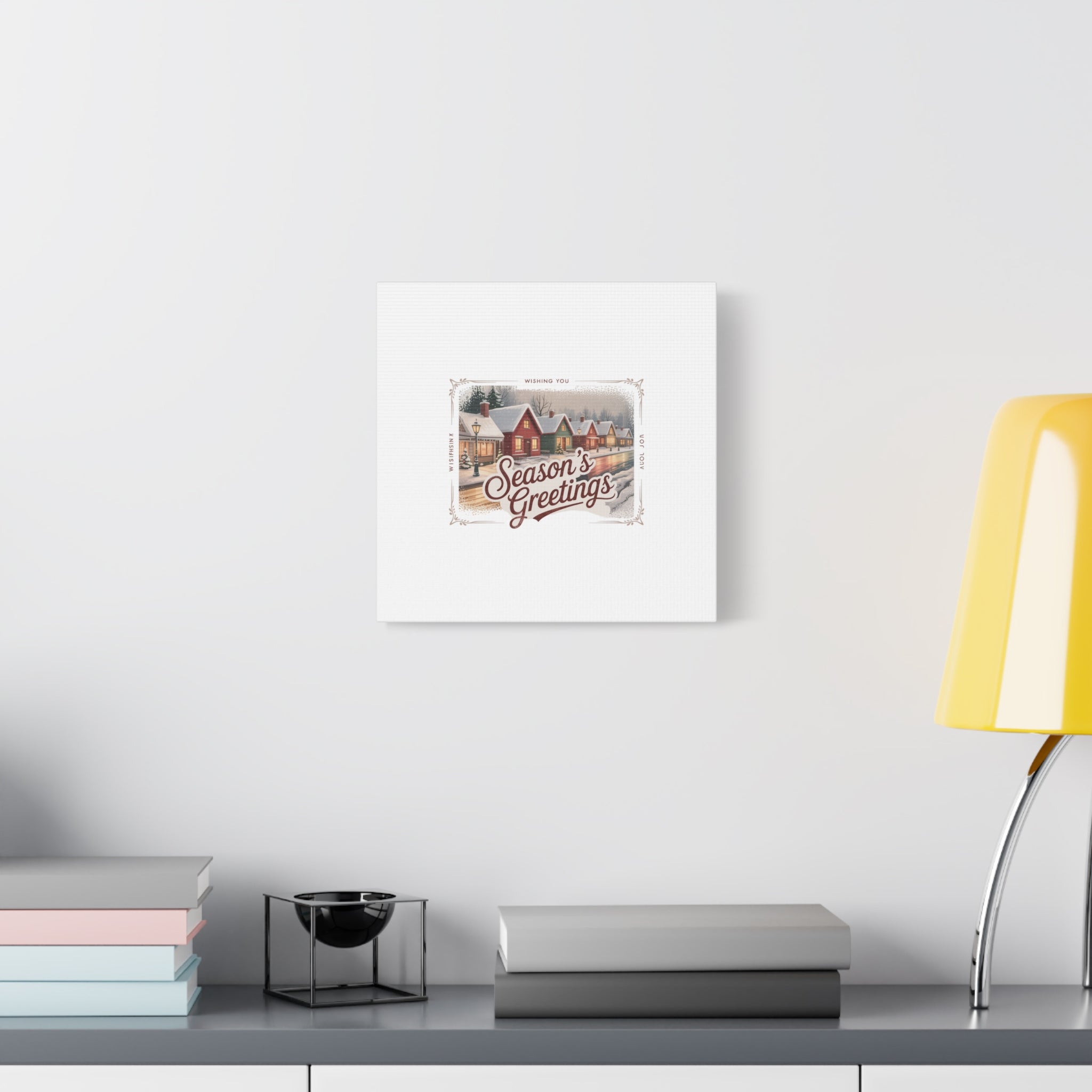 Season's Greetings Vintage Christmas Postcard Canvas | Retro Holiday Wall Art