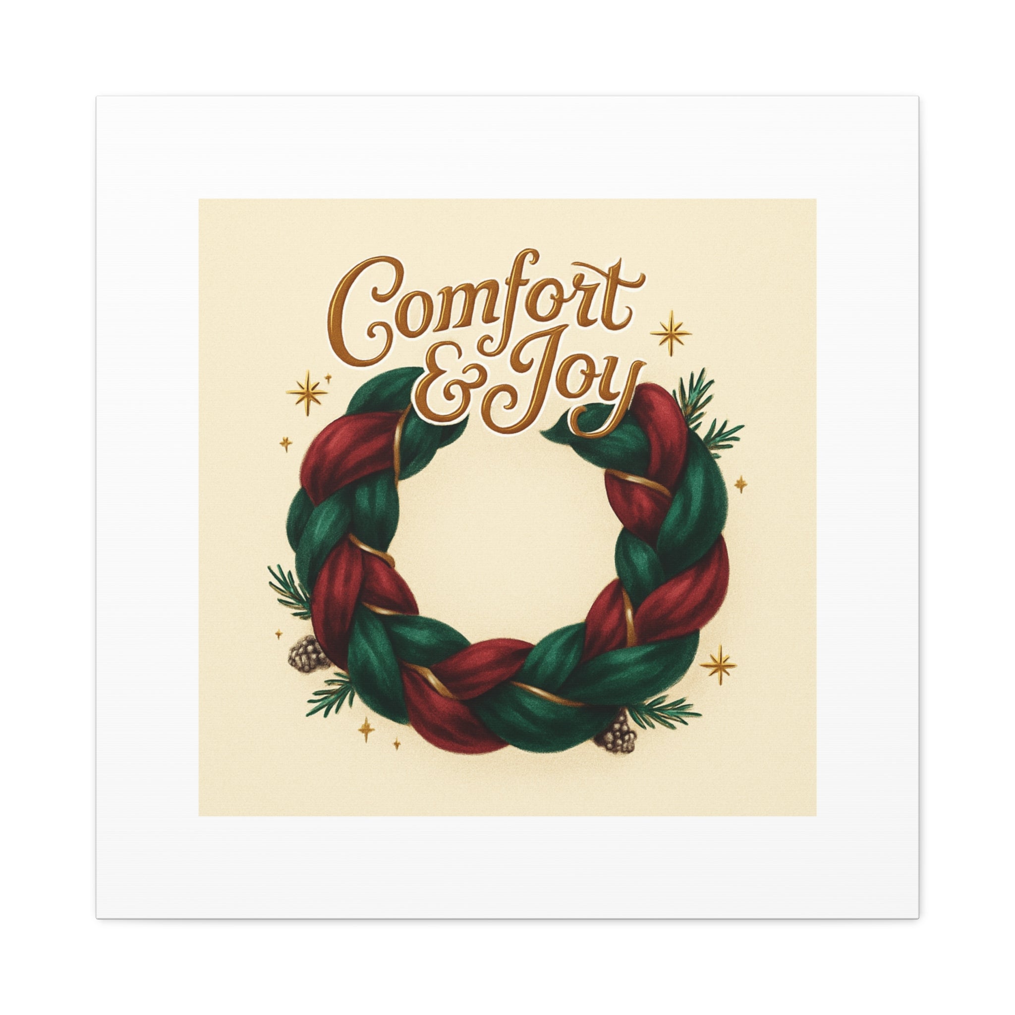 Christmas Wreath Canvas - "Comfort & Joy" Holiday Wall Art