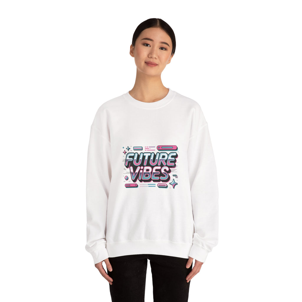 Future Vibes Crewneck Sweatshirt | Y2K Cyber Holo, Retro Tech Chrome Text
