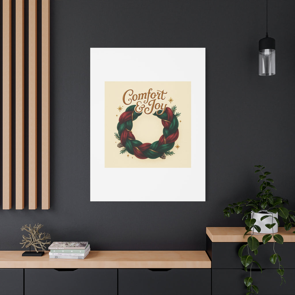 Christmas Wreath Canvas - "Comfort & Joy" Holiday Wall Art
