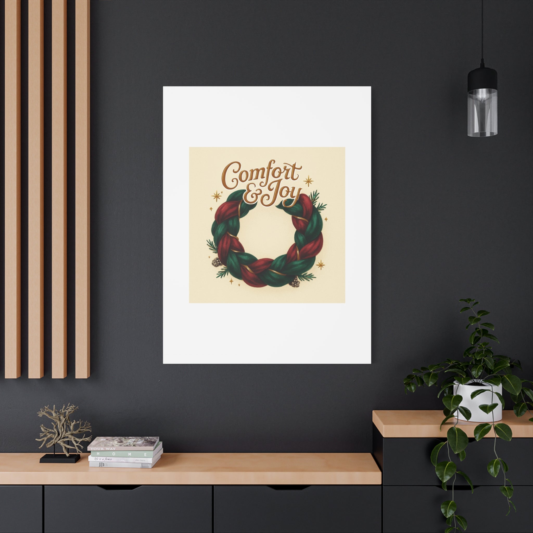 Christmas Wreath Canvas - "Comfort & Joy" Holiday Wall Art