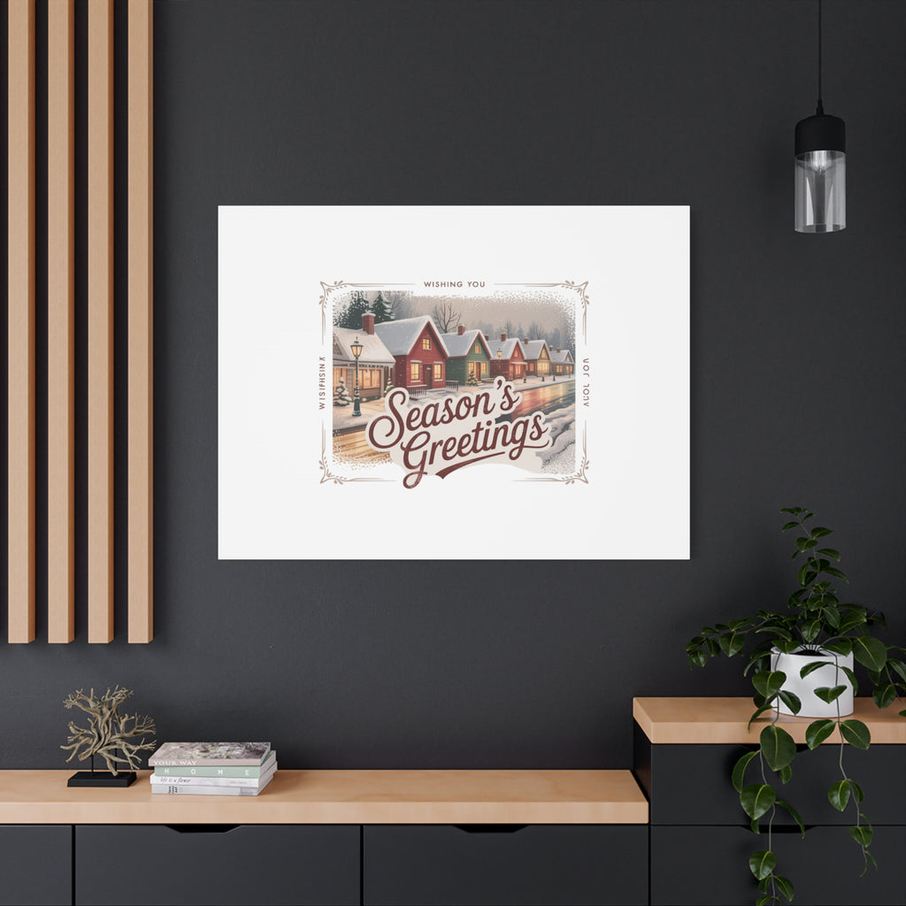 Season's Greetings Vintage Christmas Postcard Canvas | Retro Holiday Wall Art