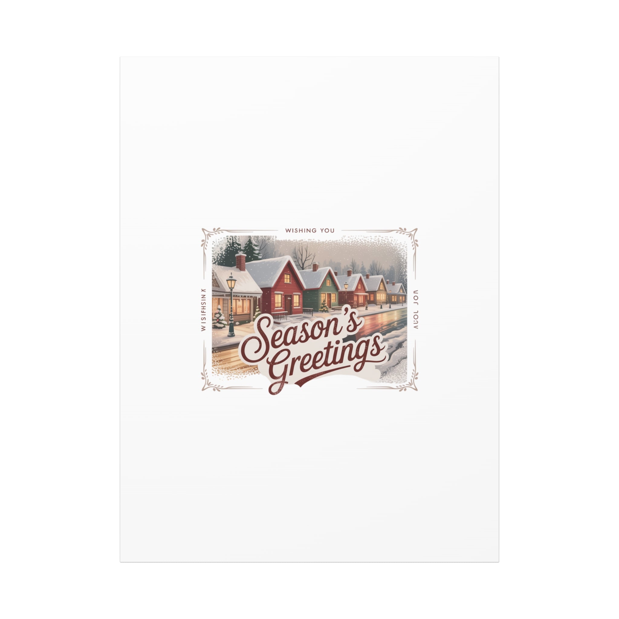 Season's Greetings Vintage Christmas Postcard Canvas | Retro Holiday Wall Art