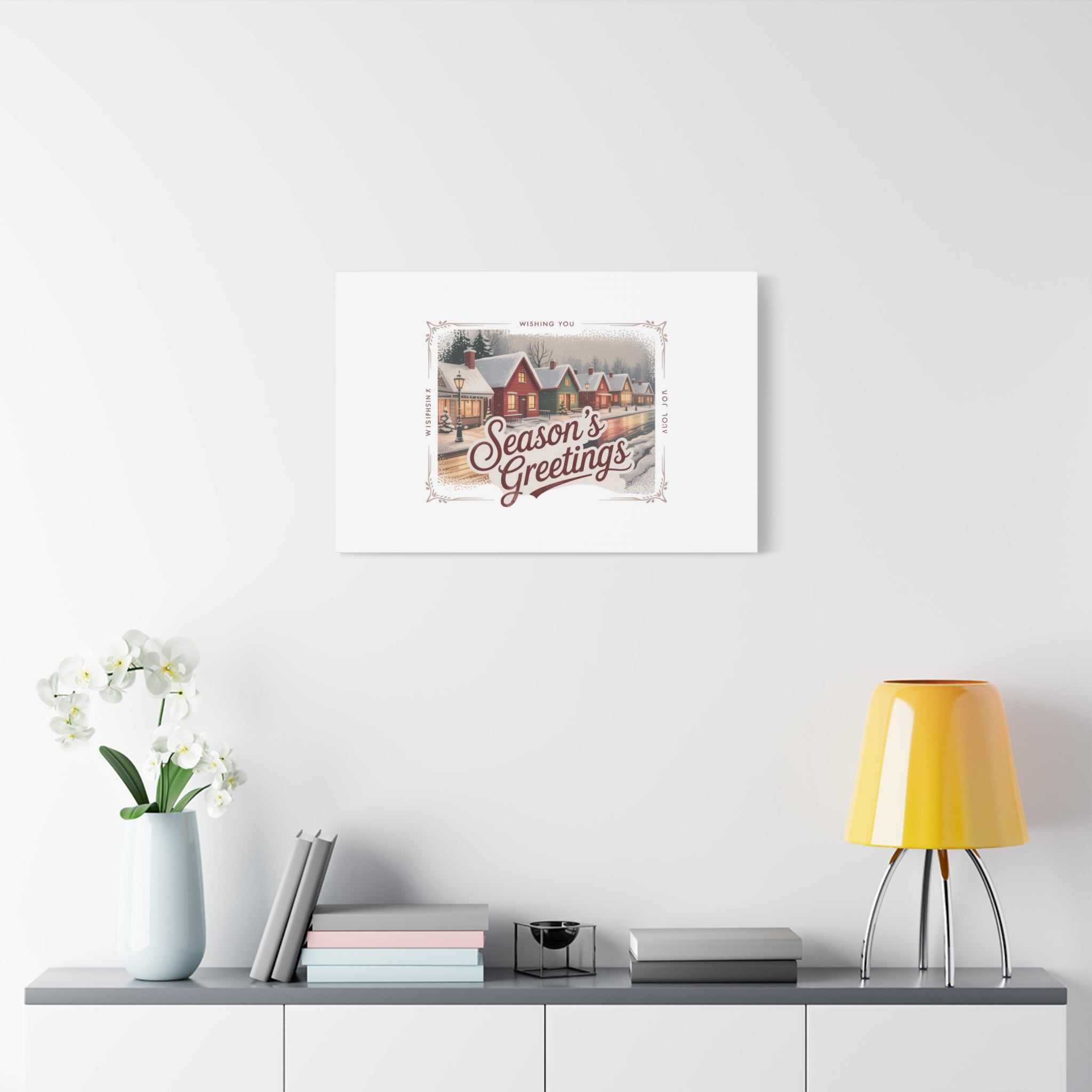 Season's Greetings Vintage Christmas Postcard Canvas | Retro Holiday Wall Art