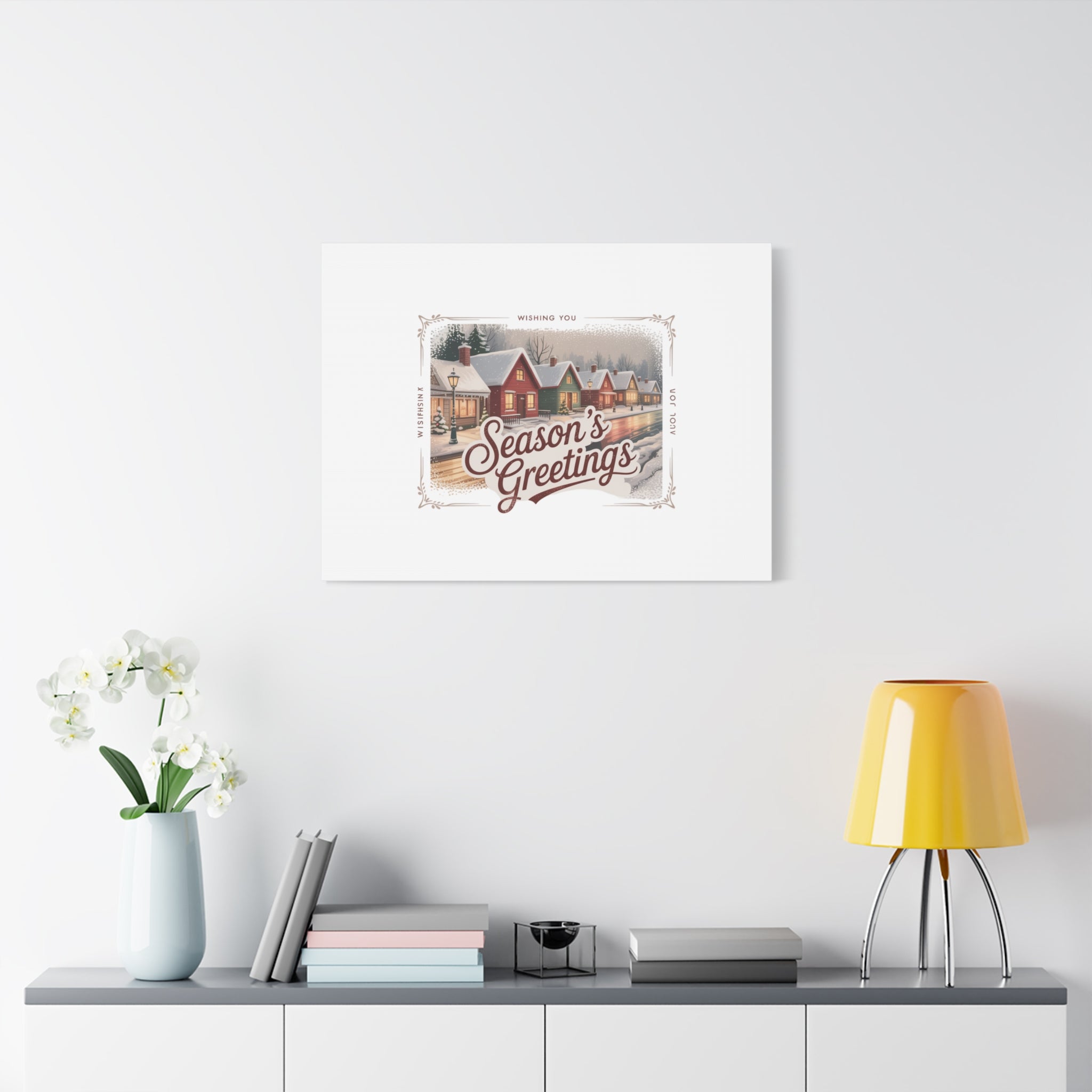 Season's Greetings Vintage Christmas Postcard Canvas | Retro Holiday Wall Art