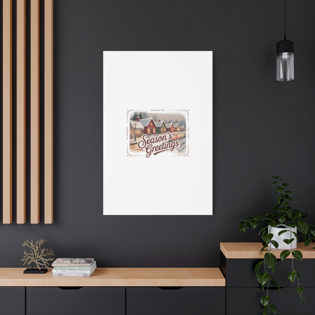 Season's Greetings Vintage Christmas Postcard Canvas | Retro Holiday Wall Art