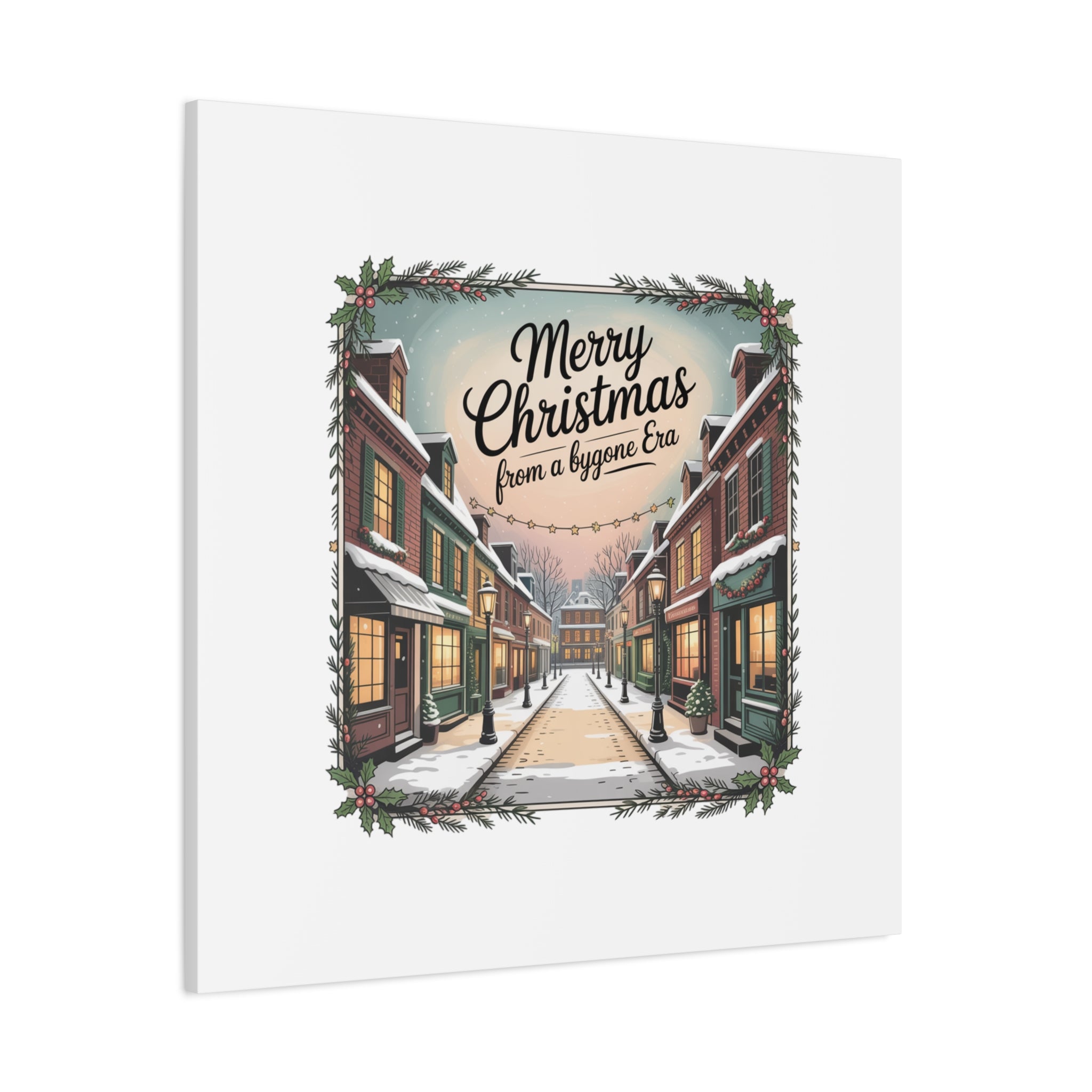 Merry Christmas Vintage Postcard Canvas | Retro Holiday Card Design