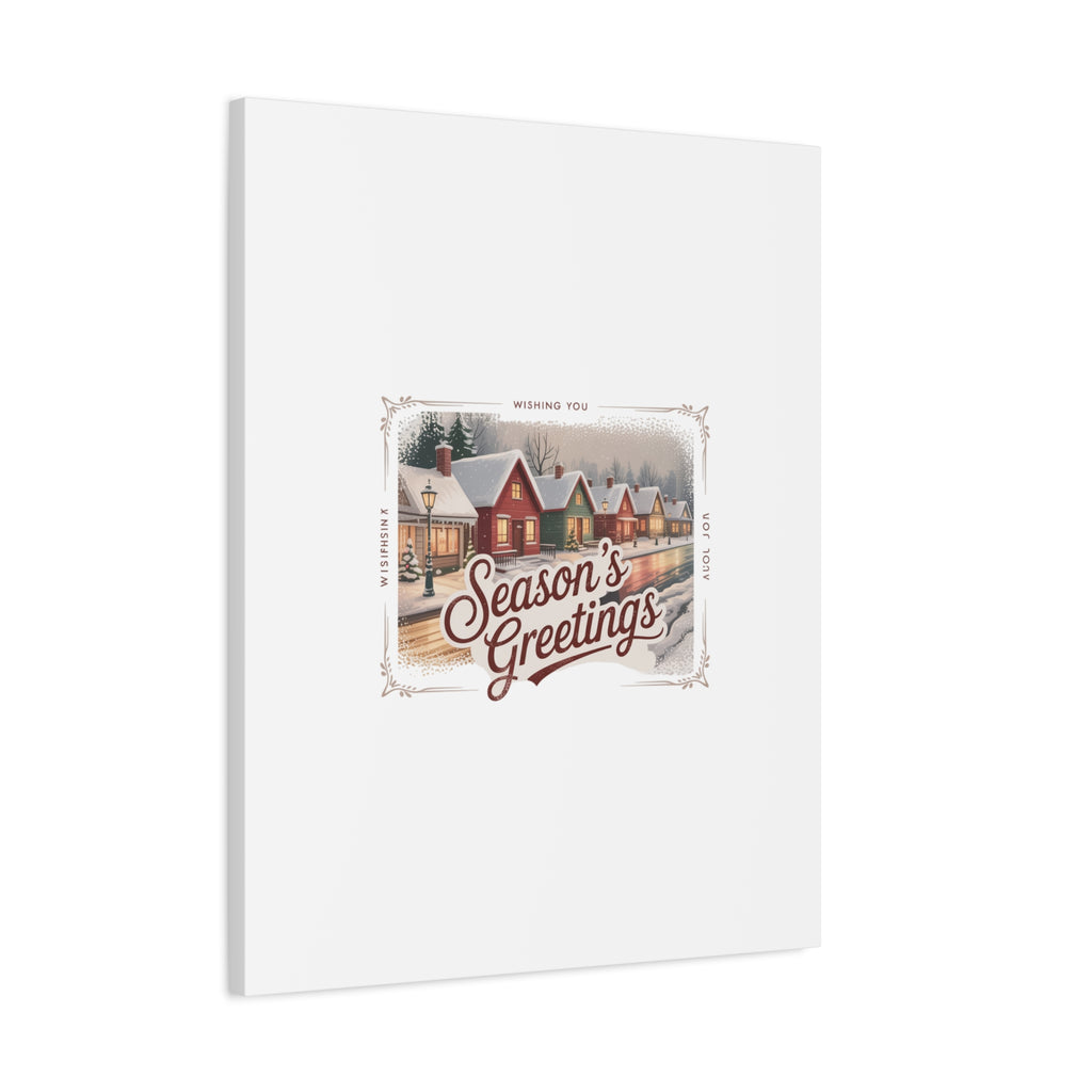 Season's Greetings Vintage Christmas Postcard Canvas | Retro Holiday Wall Art
