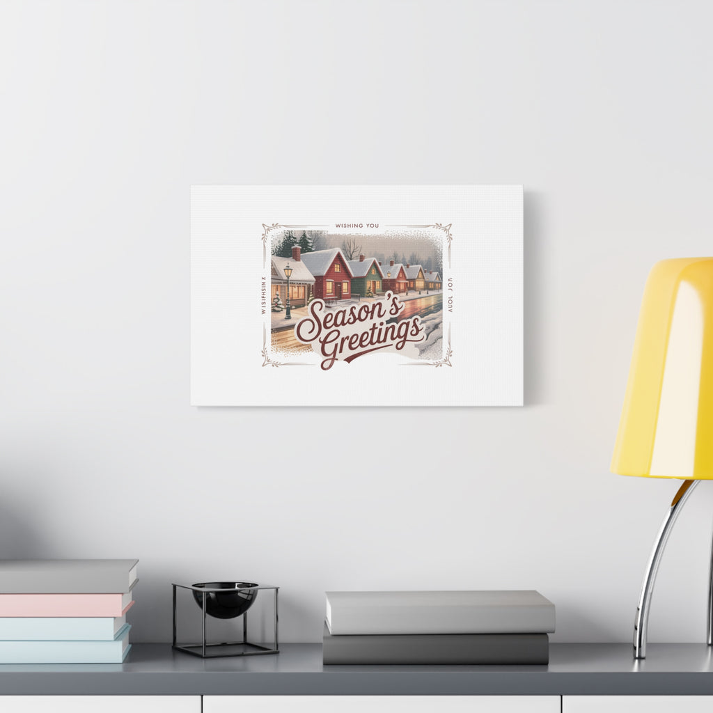 Season's Greetings Vintage Christmas Postcard Canvas | Retro Holiday Wall Art