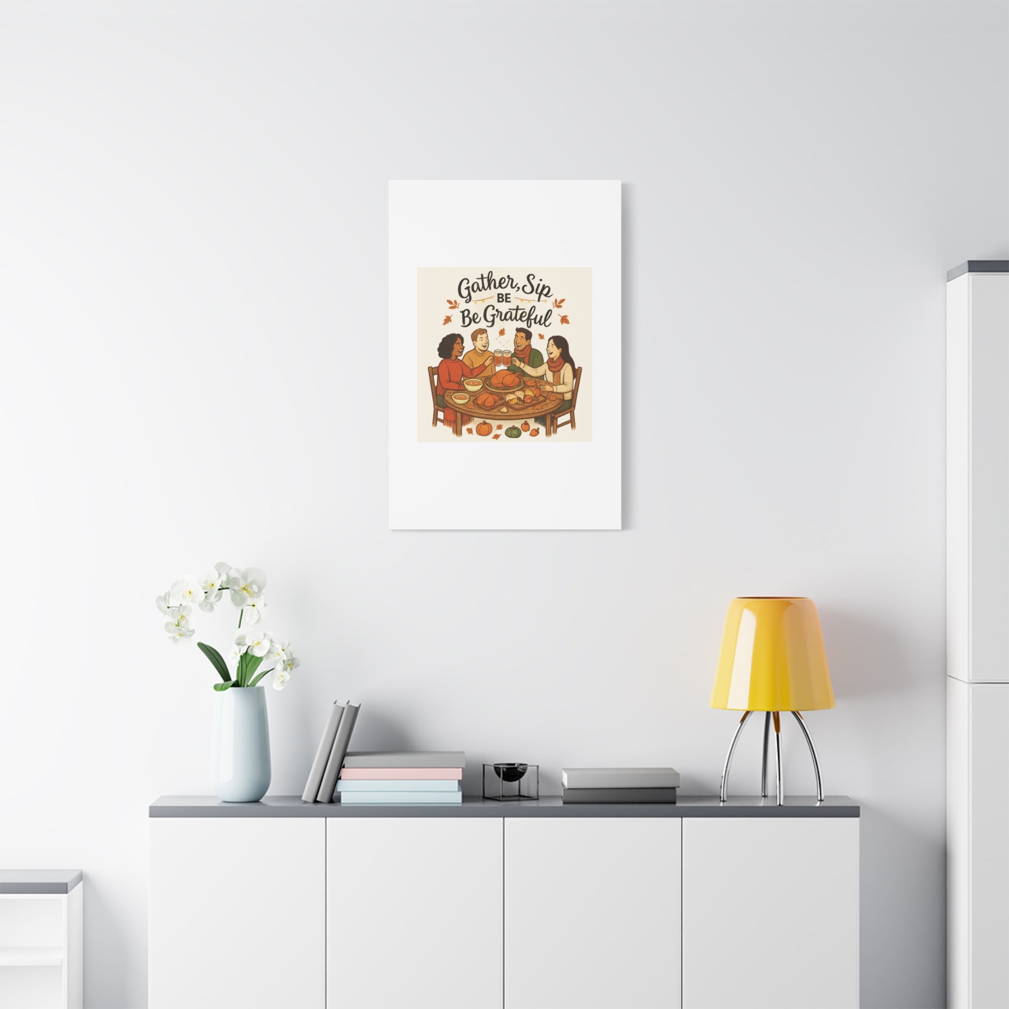 Gather, Sip, Be Grateful Canvas — Thanksgiving Wall Art