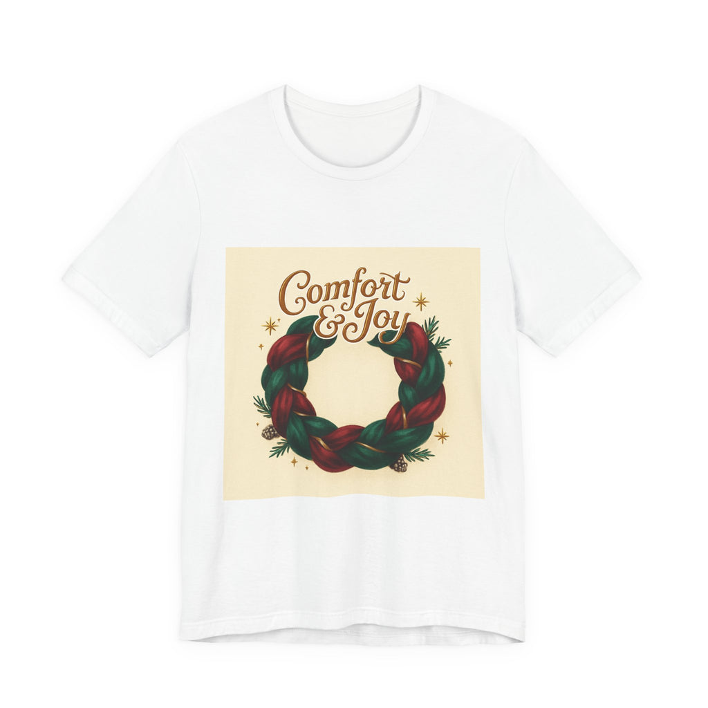 Comfort & Joy Wreath T-Shirt — Retro Holiday Christmas Tee