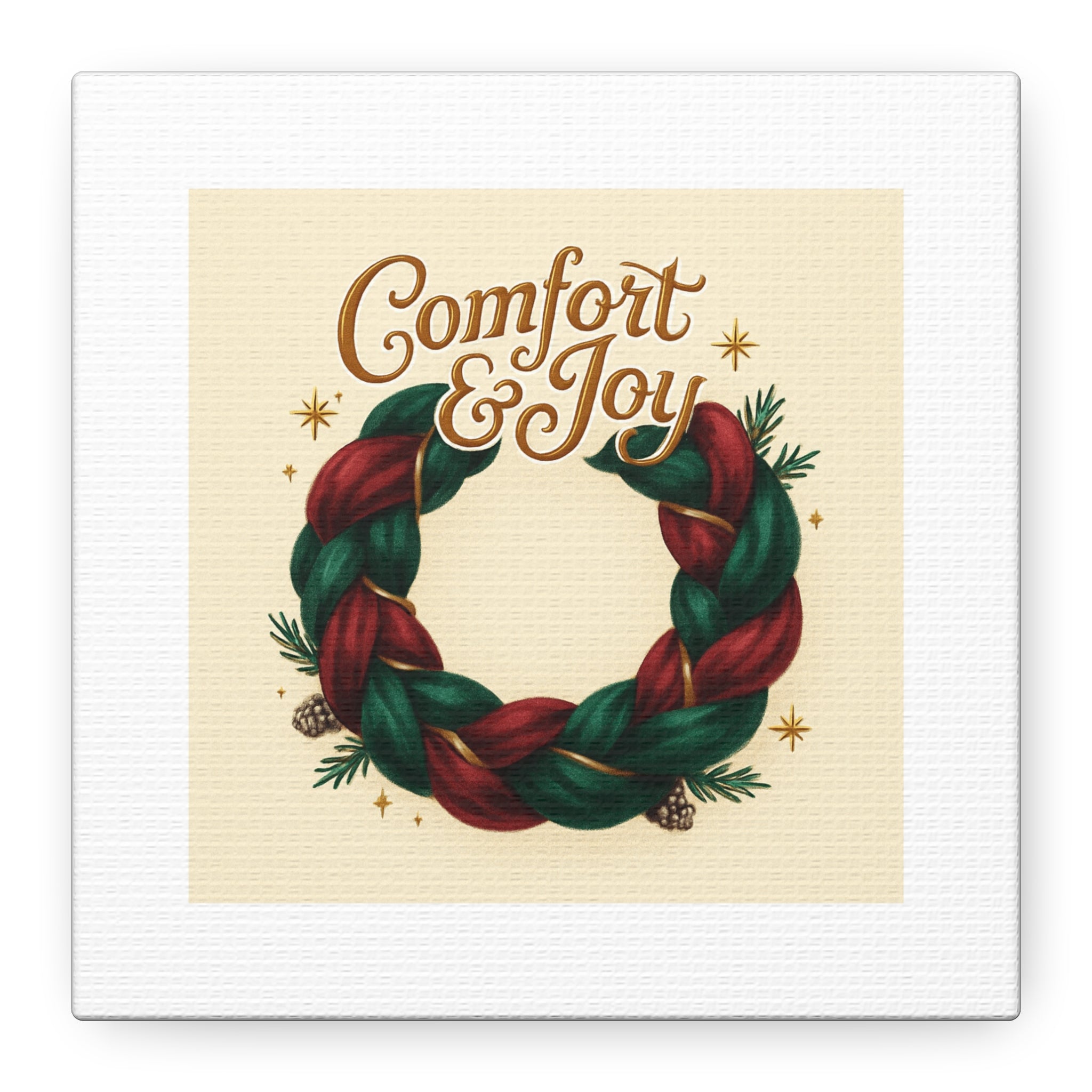 Christmas Wreath Canvas - "Comfort & Joy" Holiday Wall Art