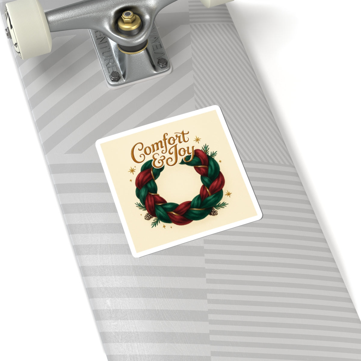 Comfort & Joy Wreath Sticker — Holiday Kiss-Cut Vinyl Sticker