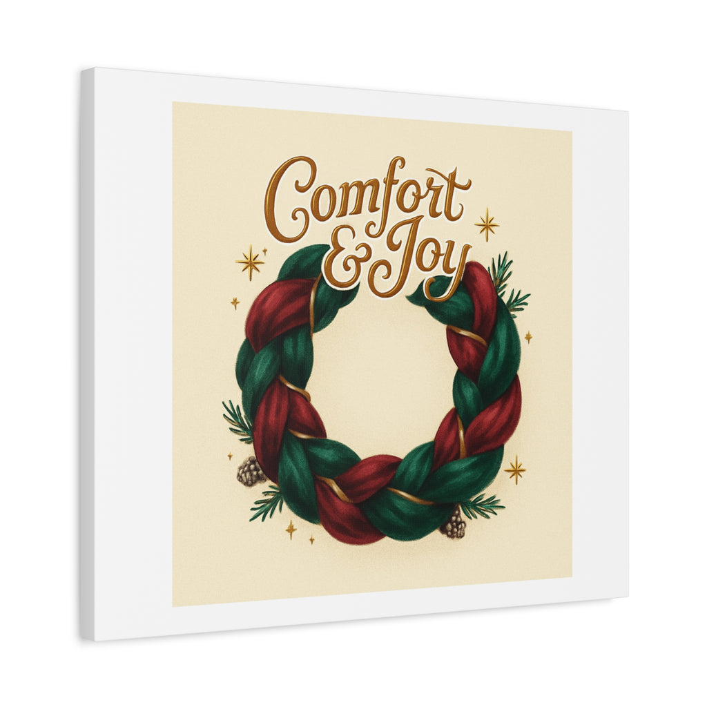 Christmas Wreath Canvas - "Comfort & Joy" Holiday Wall Art